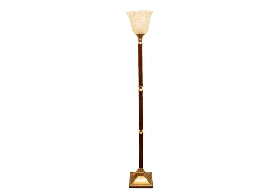 Wood and Metal Torchiere Floor Lamp