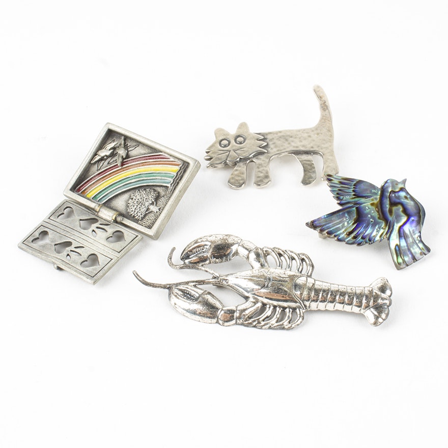 Sterling Silver and Pewter Brooch Collection