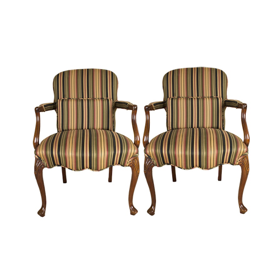 Pair of Stripe Upholstered Armchairs