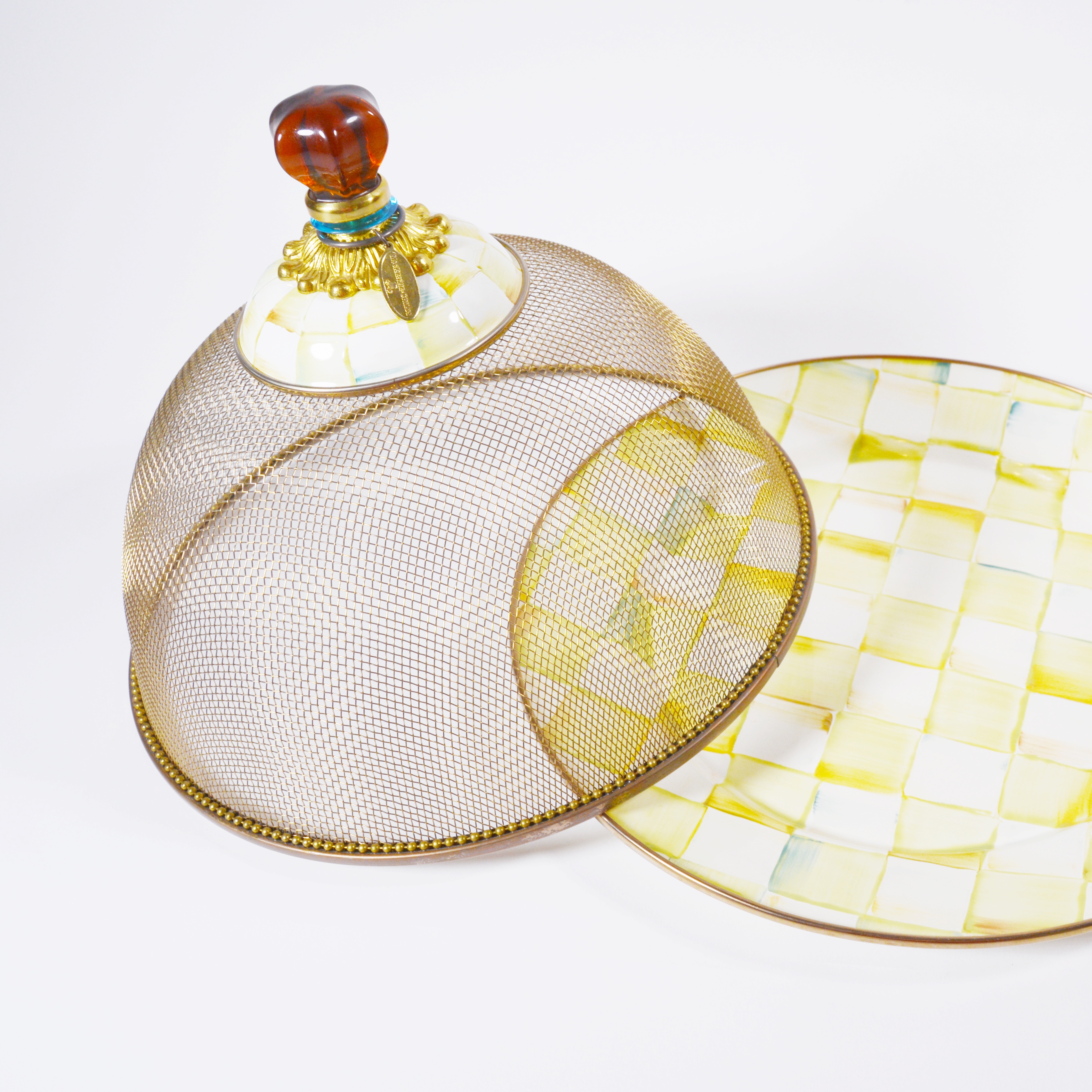 MacKenzie-Childs "Parchment Check" Enamel Serving Plate With Dome