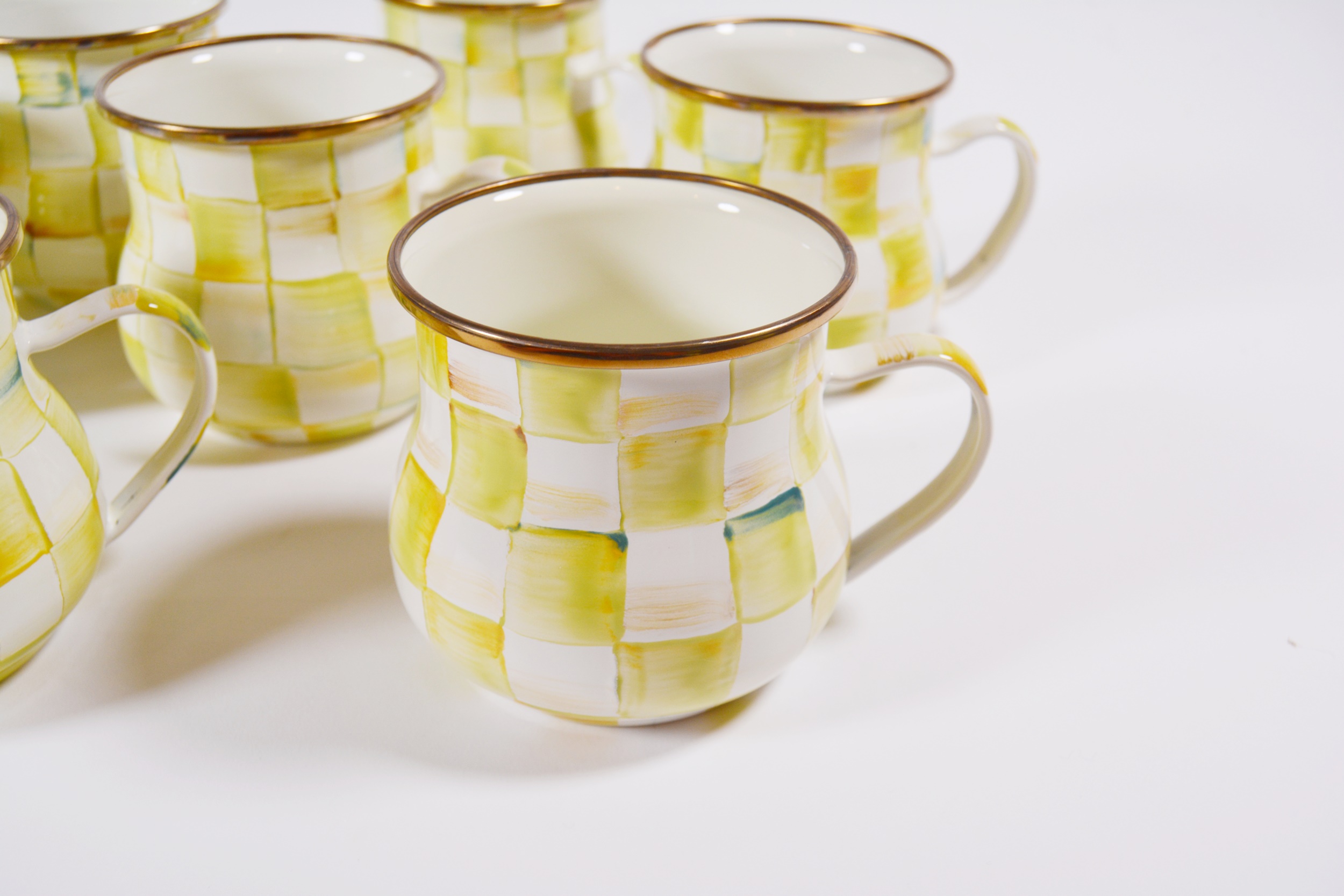 MacKenzie-Childs "Parchment Check" Enamel Mugs