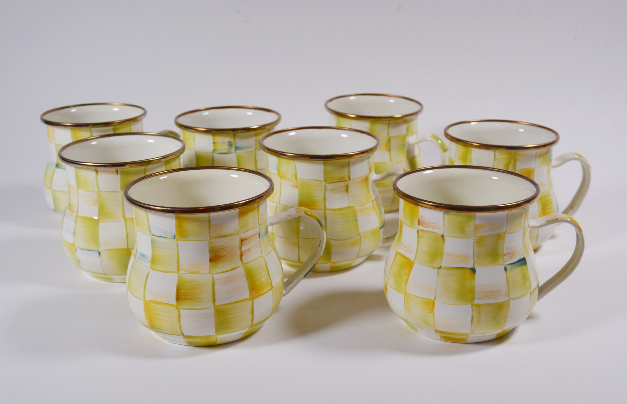 MacKenzie-Childs "Parchment Check" Enamel Mugs