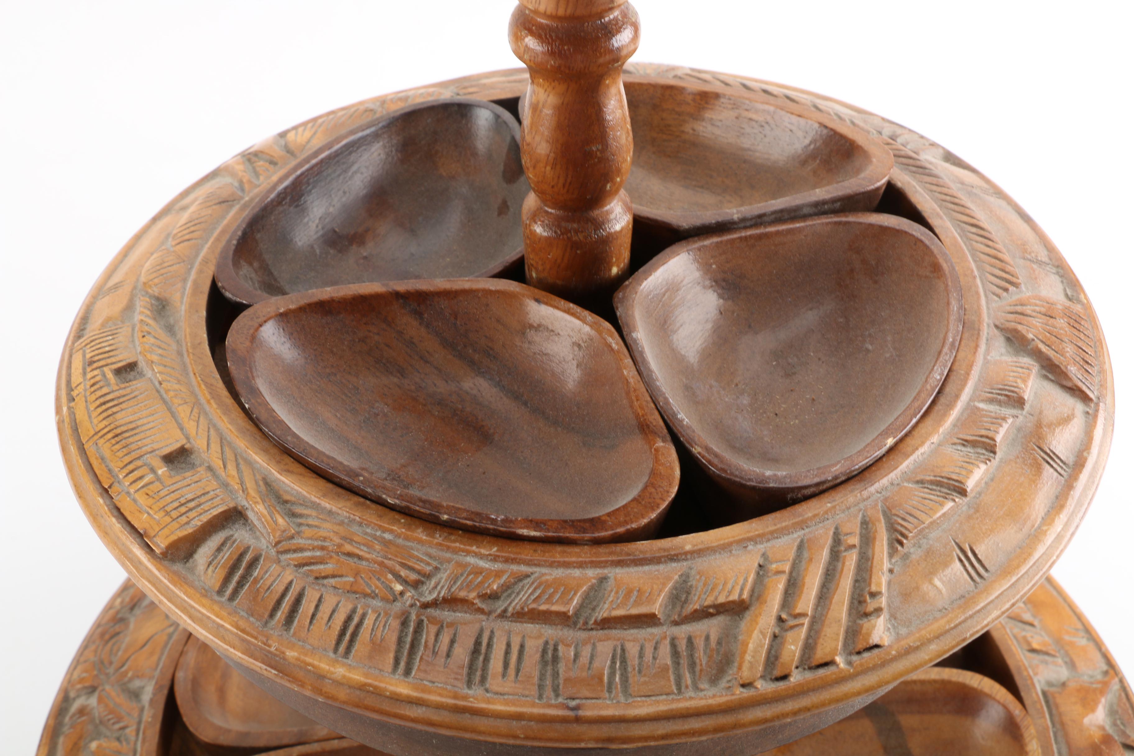 Vintage Carved Monkey Pod Lazy Susan