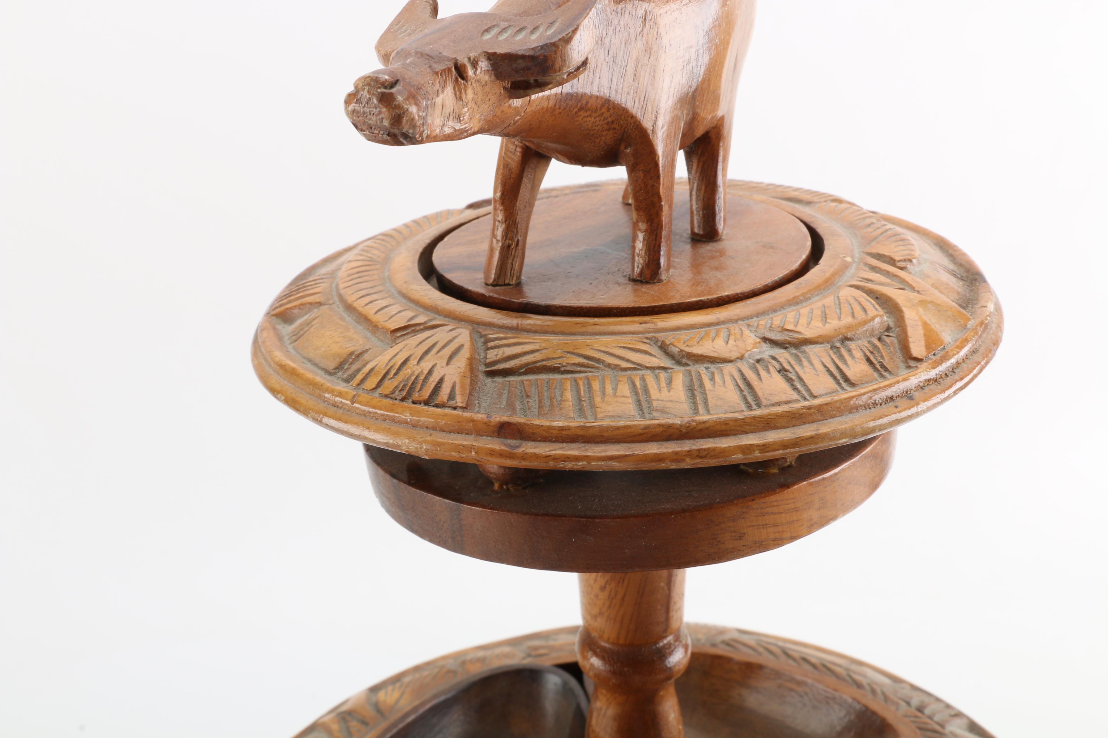 Vintage Carved Monkey Pod Lazy Susan