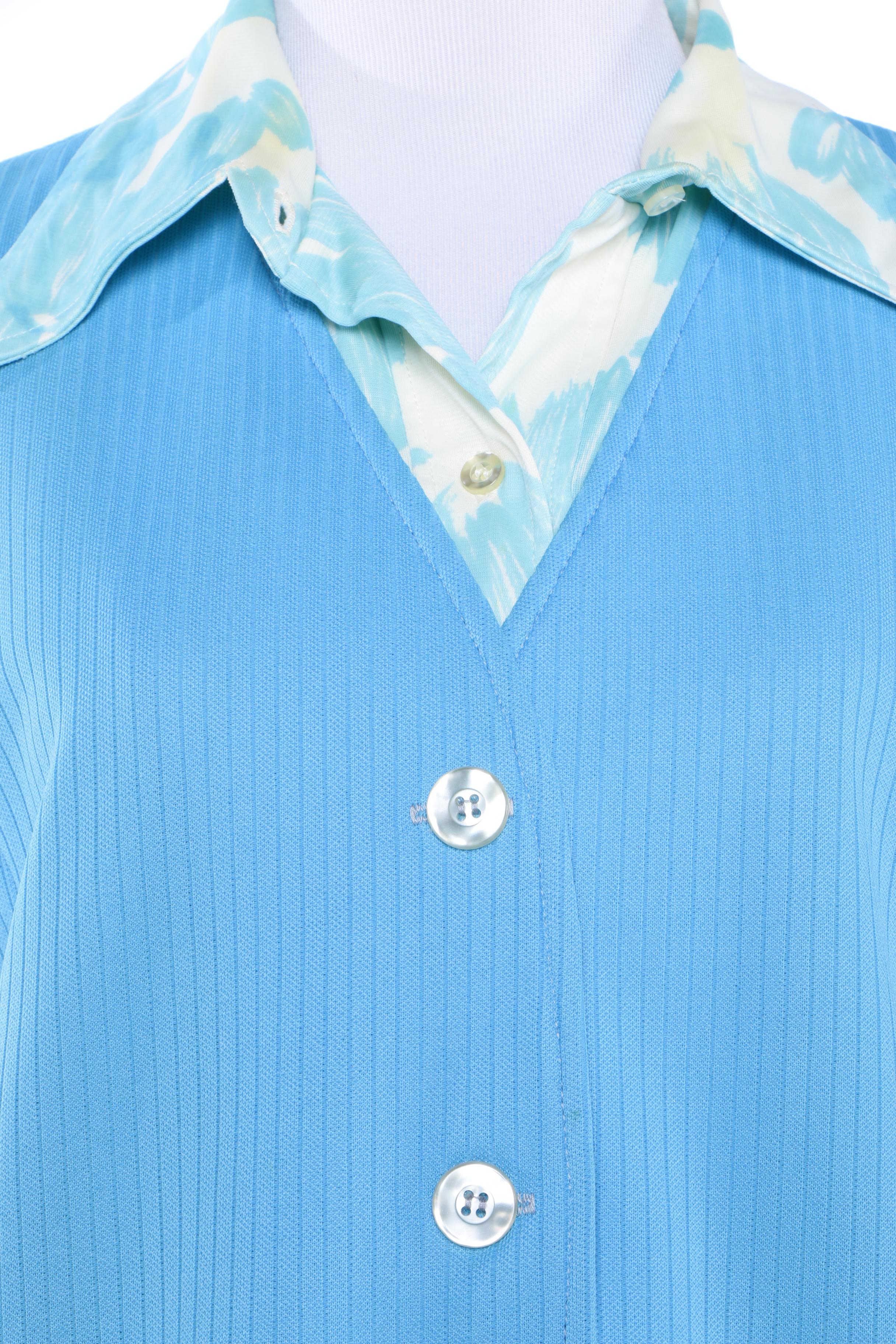 Circa 1970s Vintage Blue Polyester and Wool Suits Including Saks Fifth Avenue