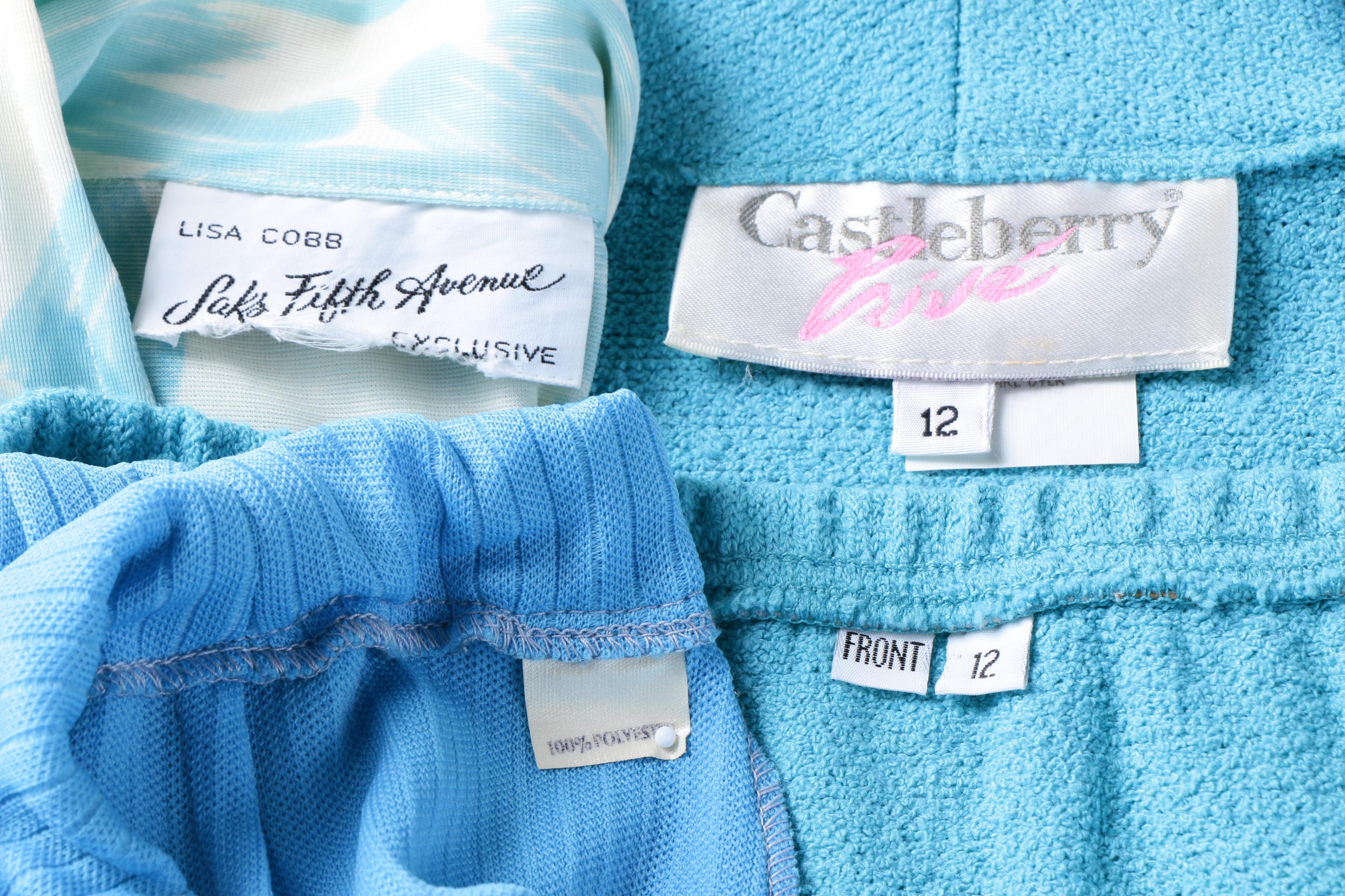 Circa 1970s Vintage Blue Polyester and Wool Suits Including Saks Fifth Avenue