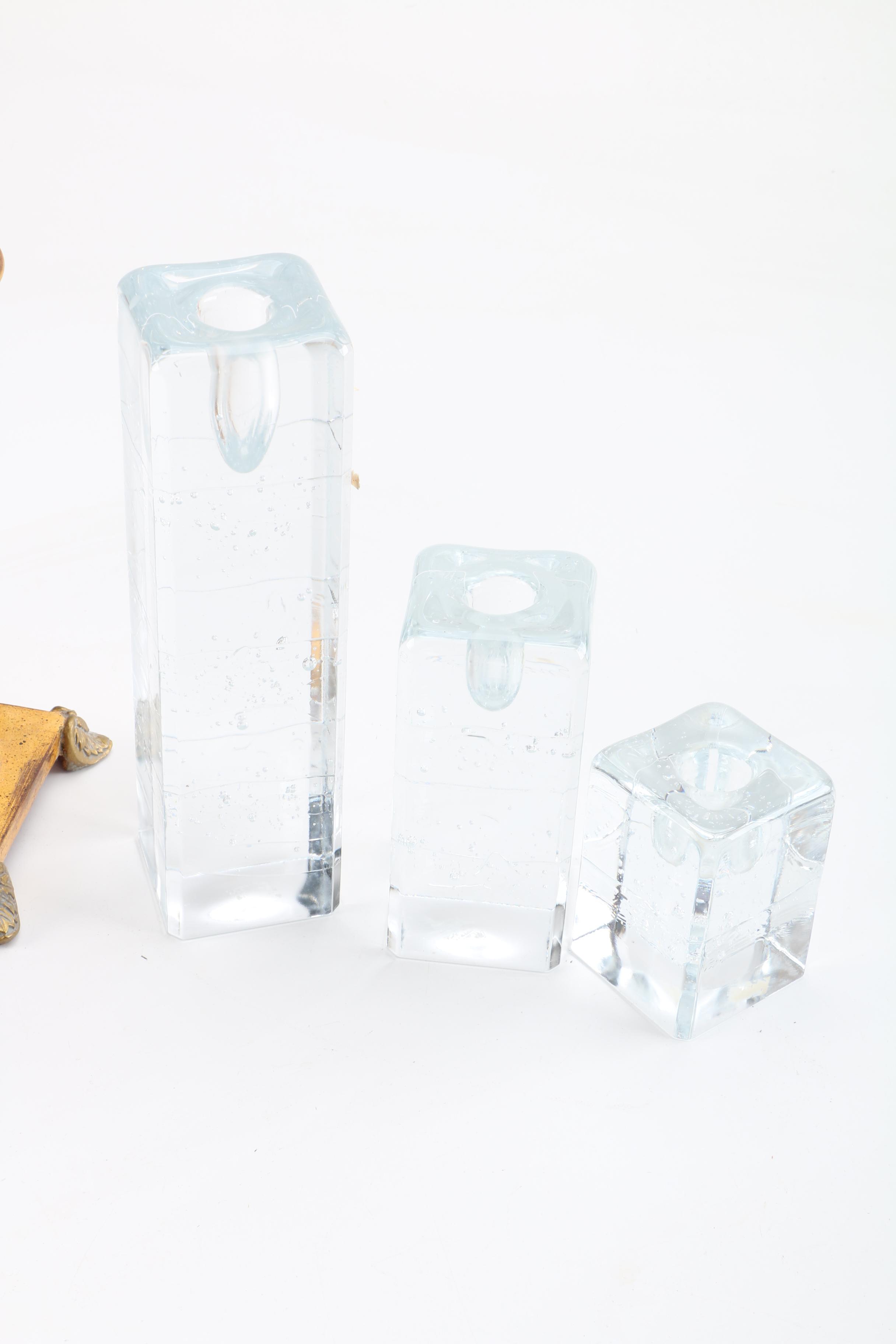 Blenko-Style "Ice Cube" Candle Holders and More
