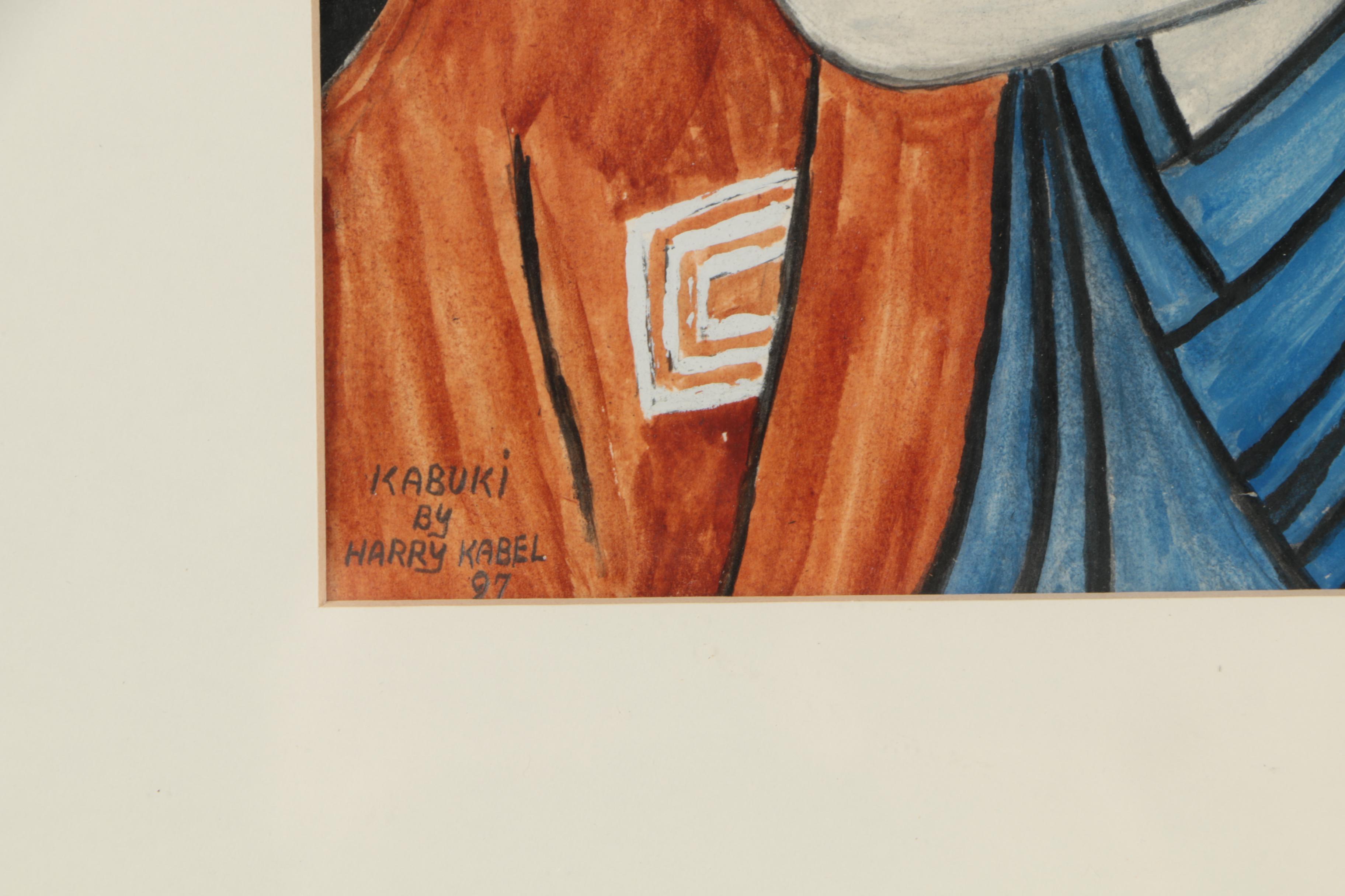 Harry Kabel Gouache Paintings "Kabuki" and "Geisha"