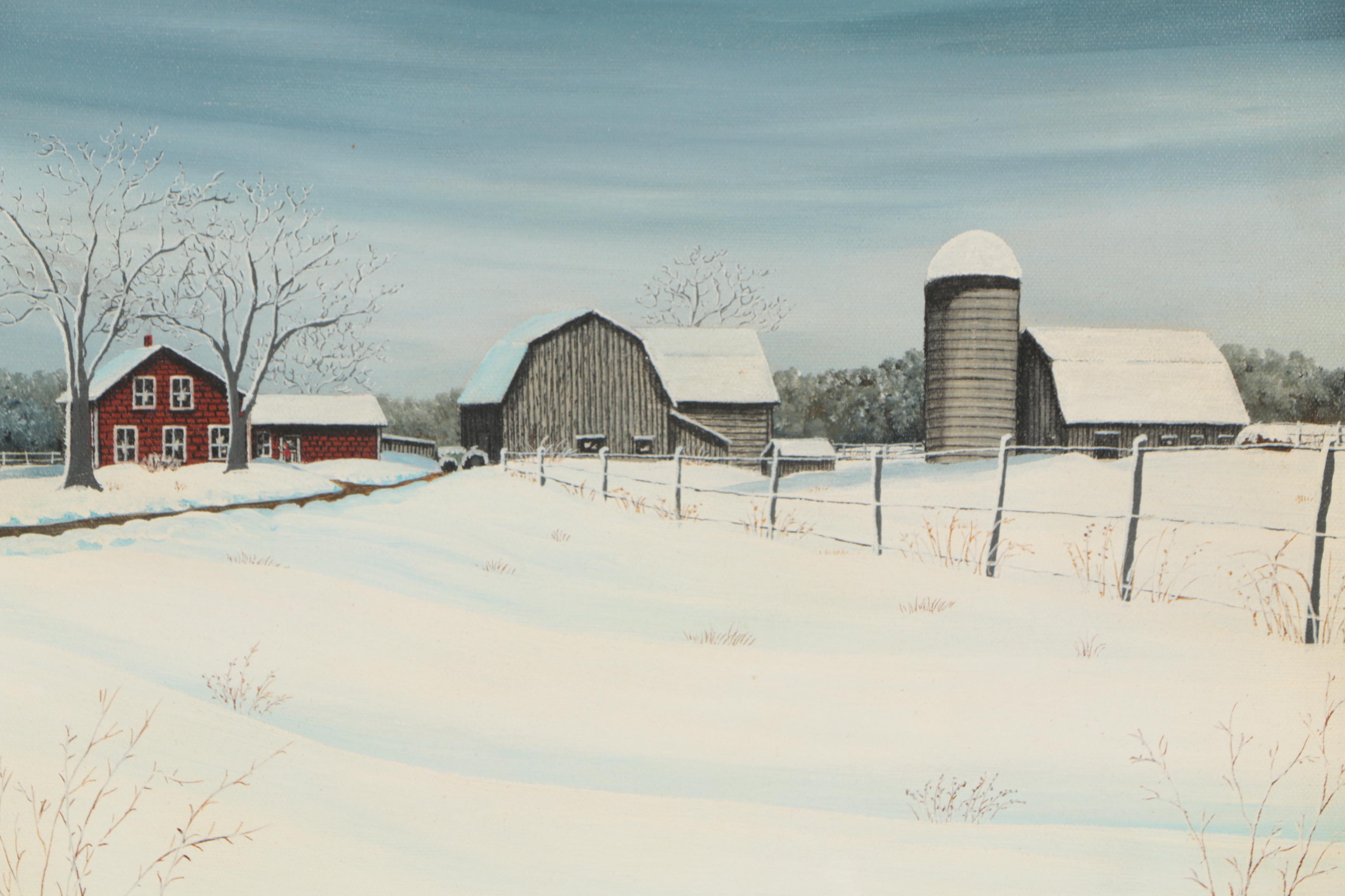 Mildred Burgess Oil Painting of Winter Farm Scene