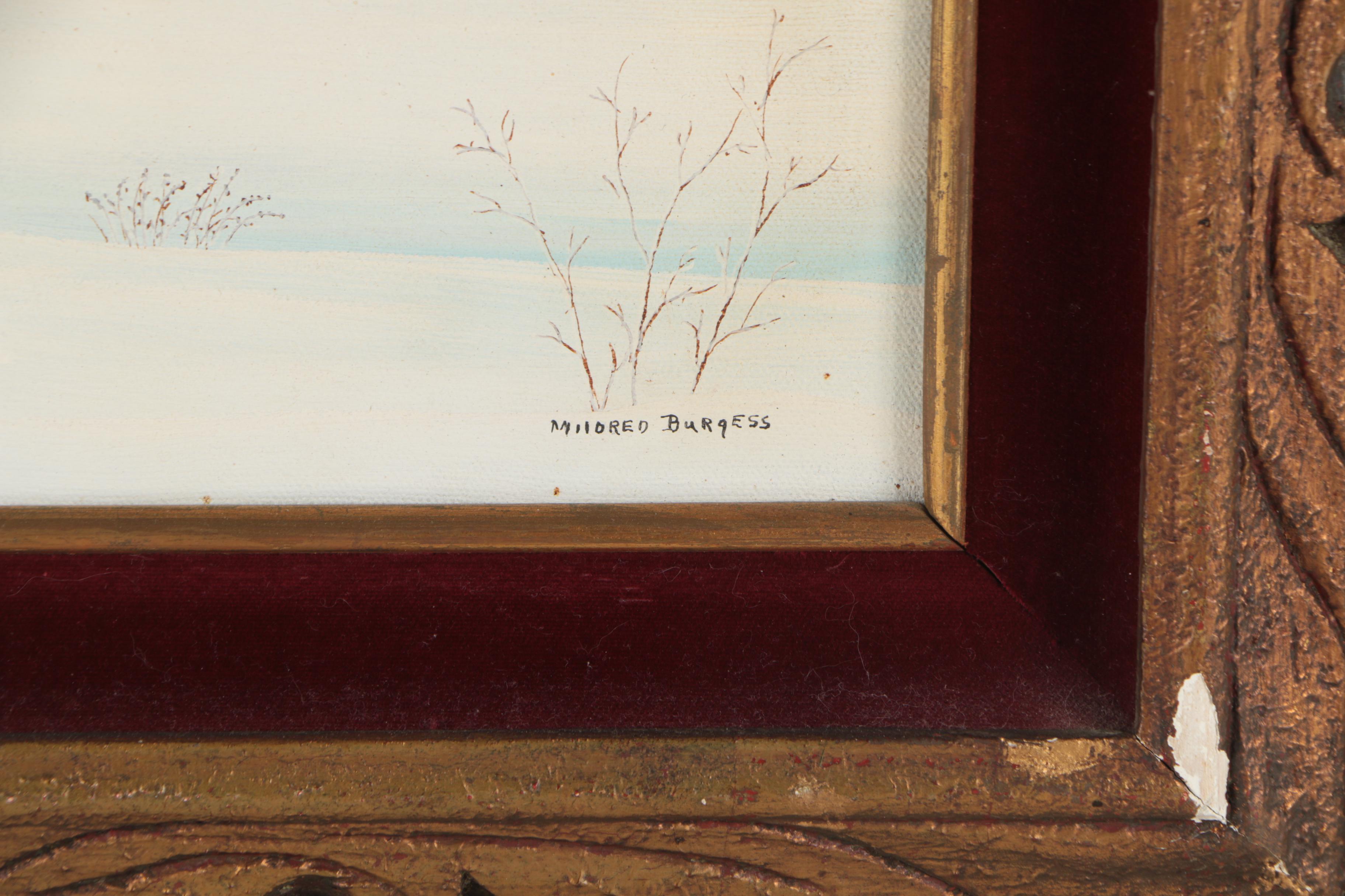 Mildred Burgess Oil Painting of Winter Farm Scene