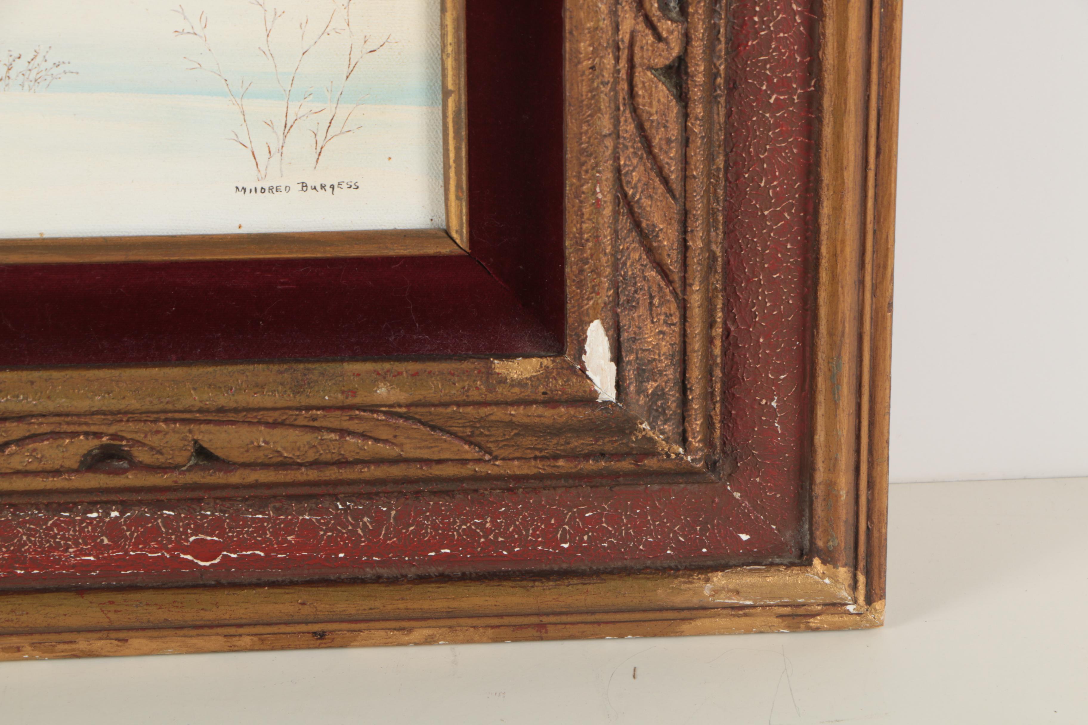 Mildred Burgess Oil Painting of Winter Farm Scene