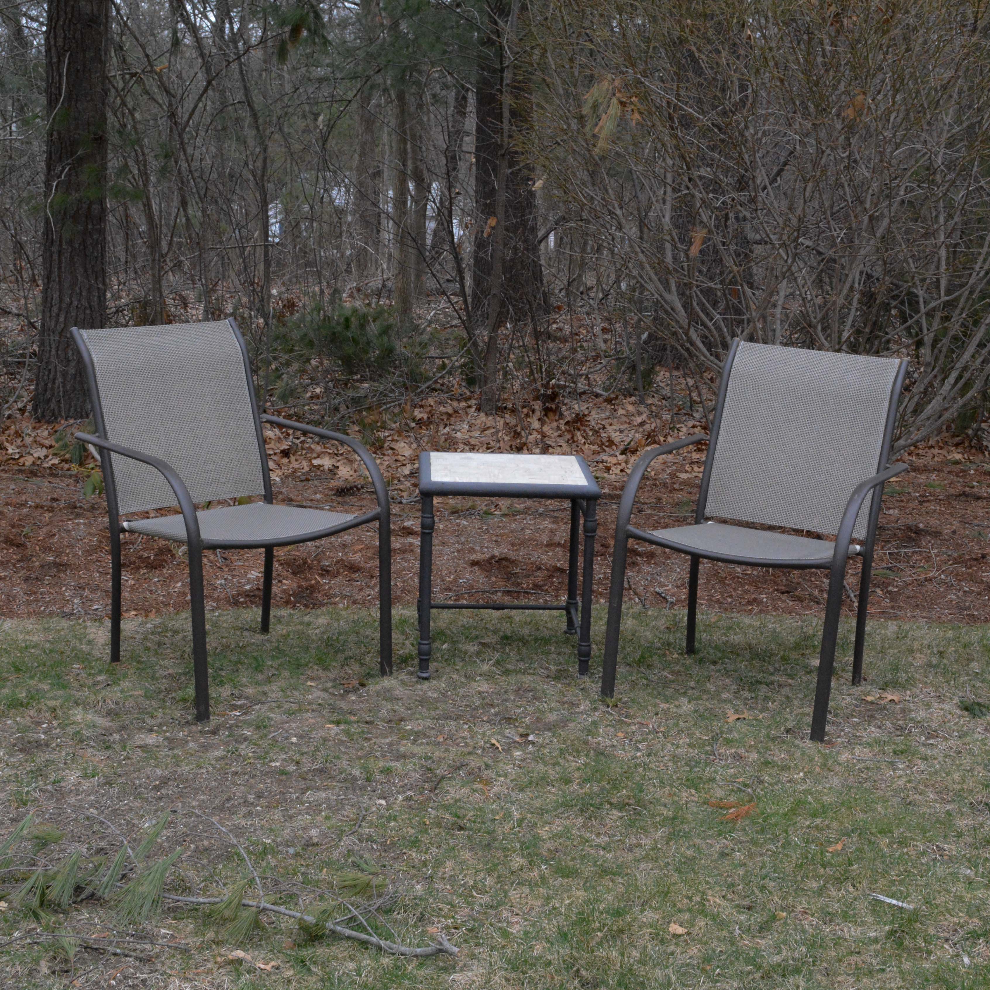 Metal Patio Armchairs with Side Table