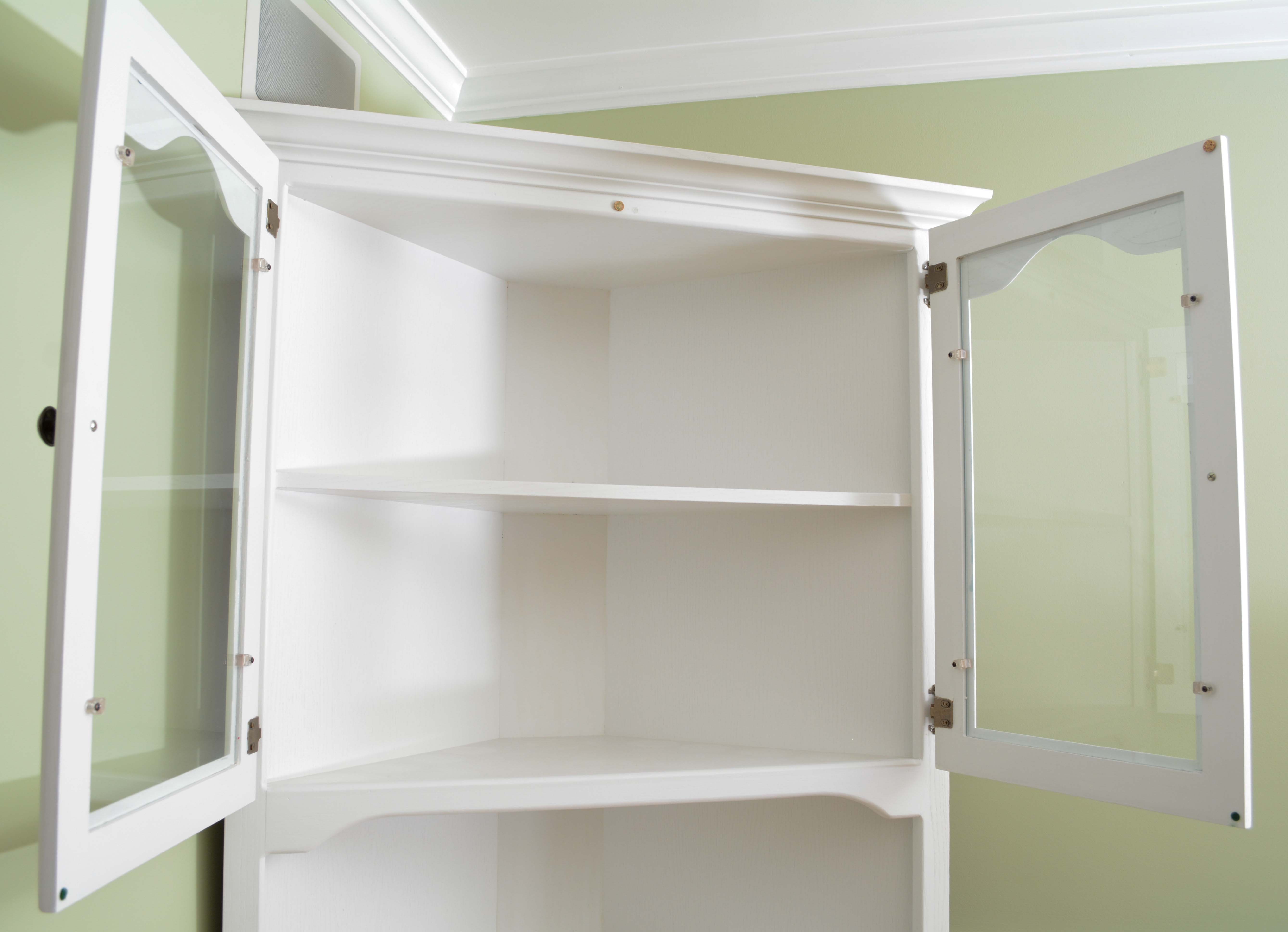 White Painted Wood Corner Cabinet