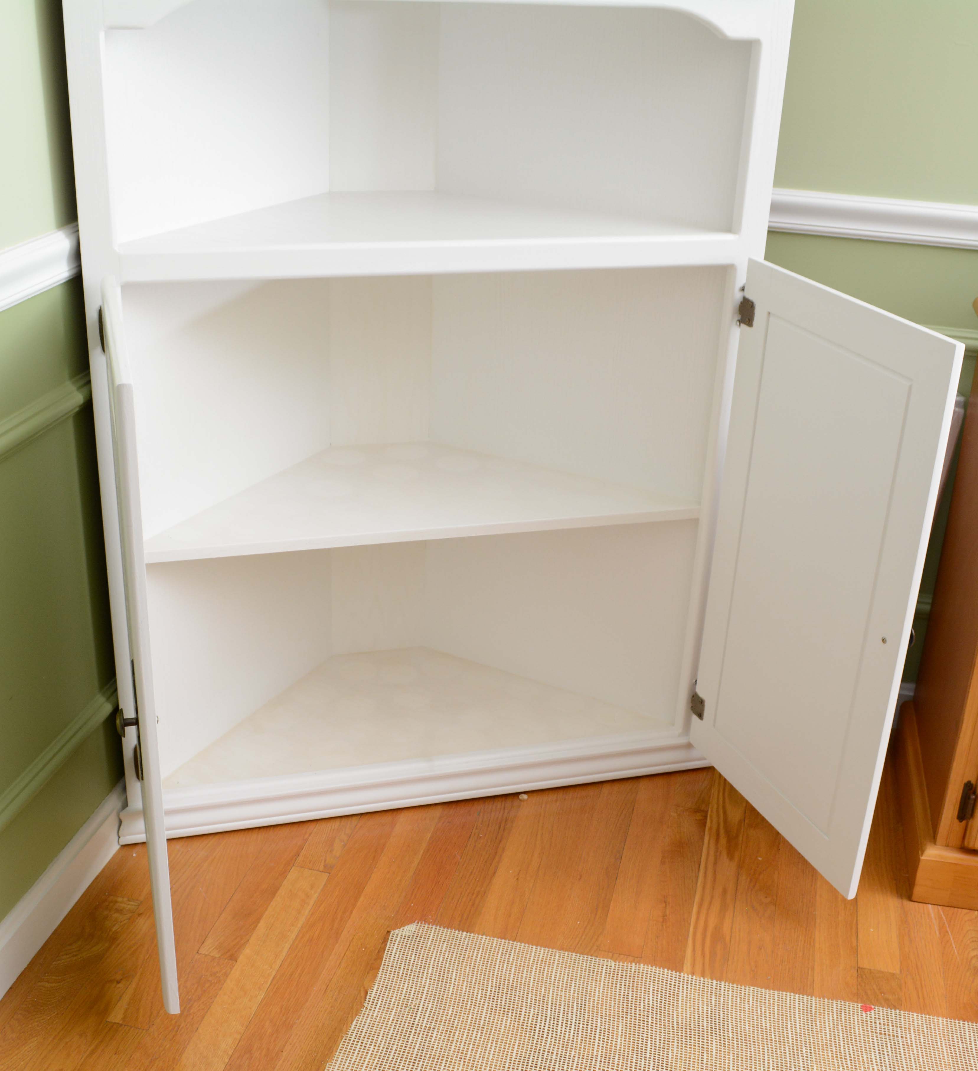 White Painted Wood Corner Cabinet