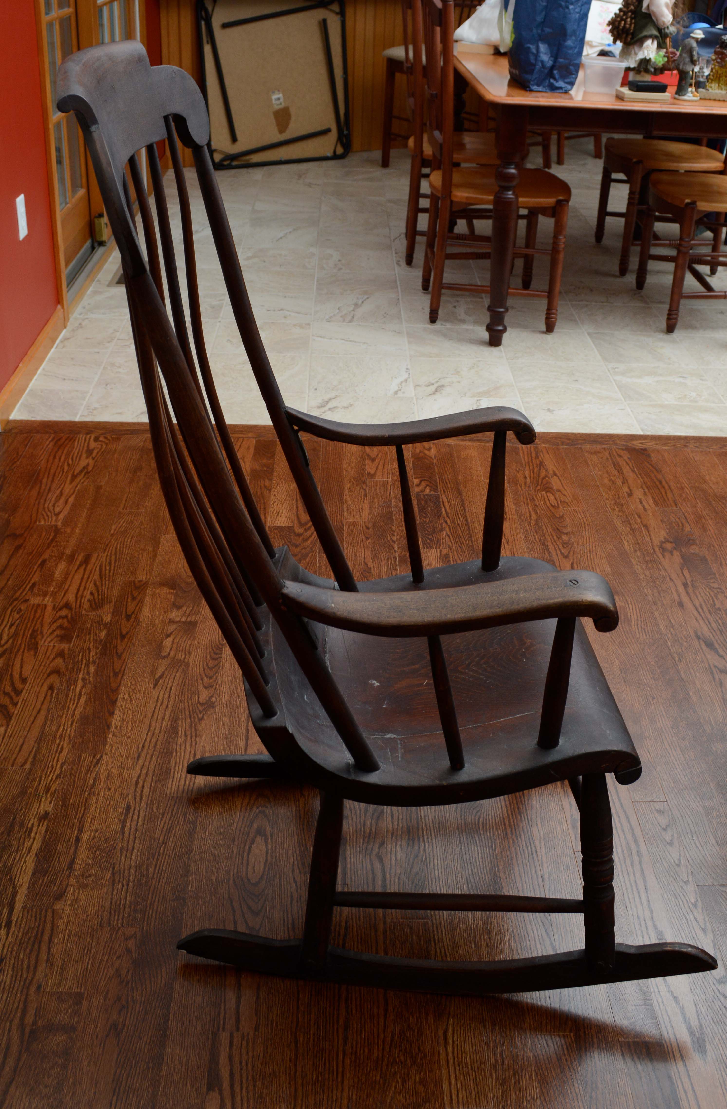 Dark Stained Wooden Rocking Chair