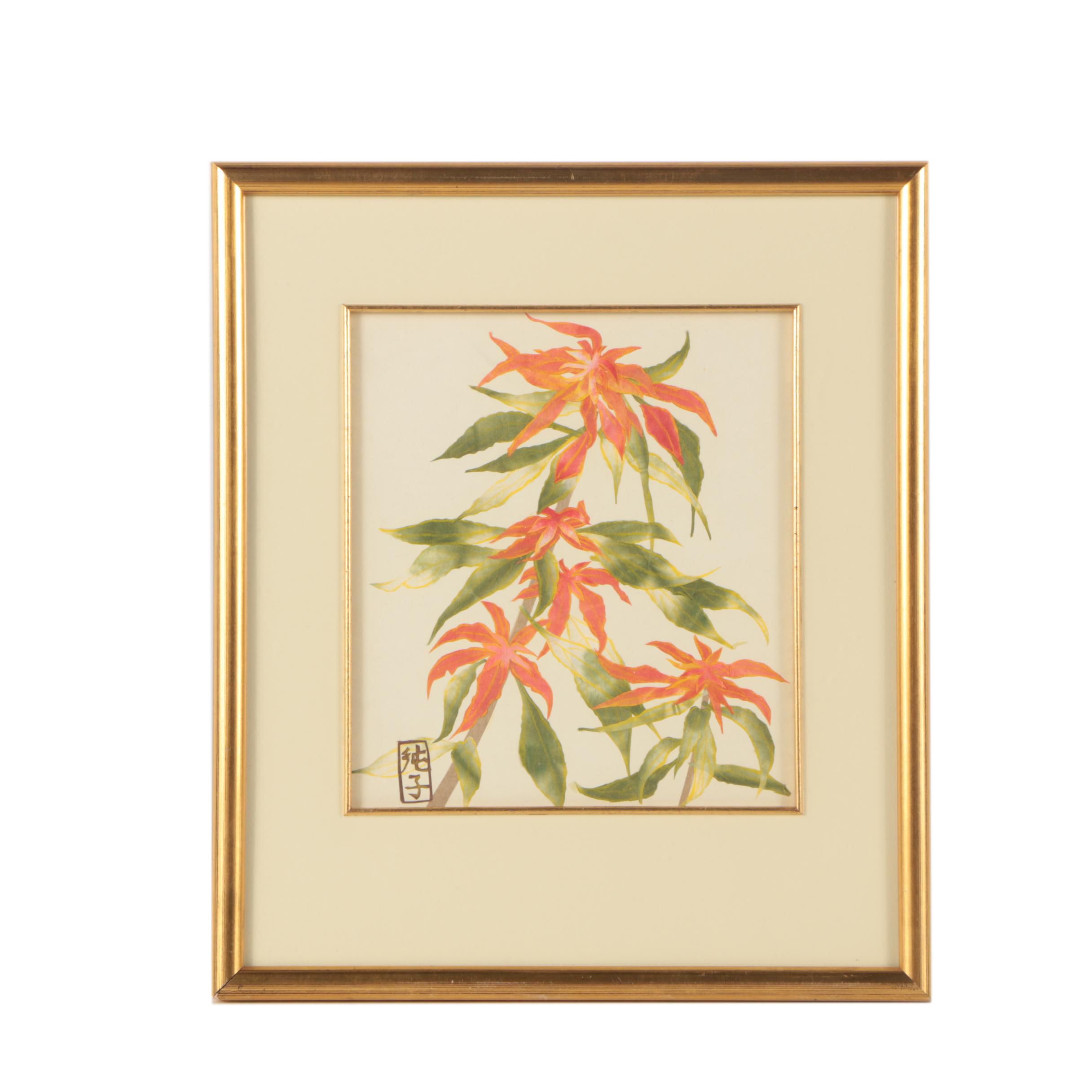 Japanese Watercolor and Pastel Collage on Rice Paper