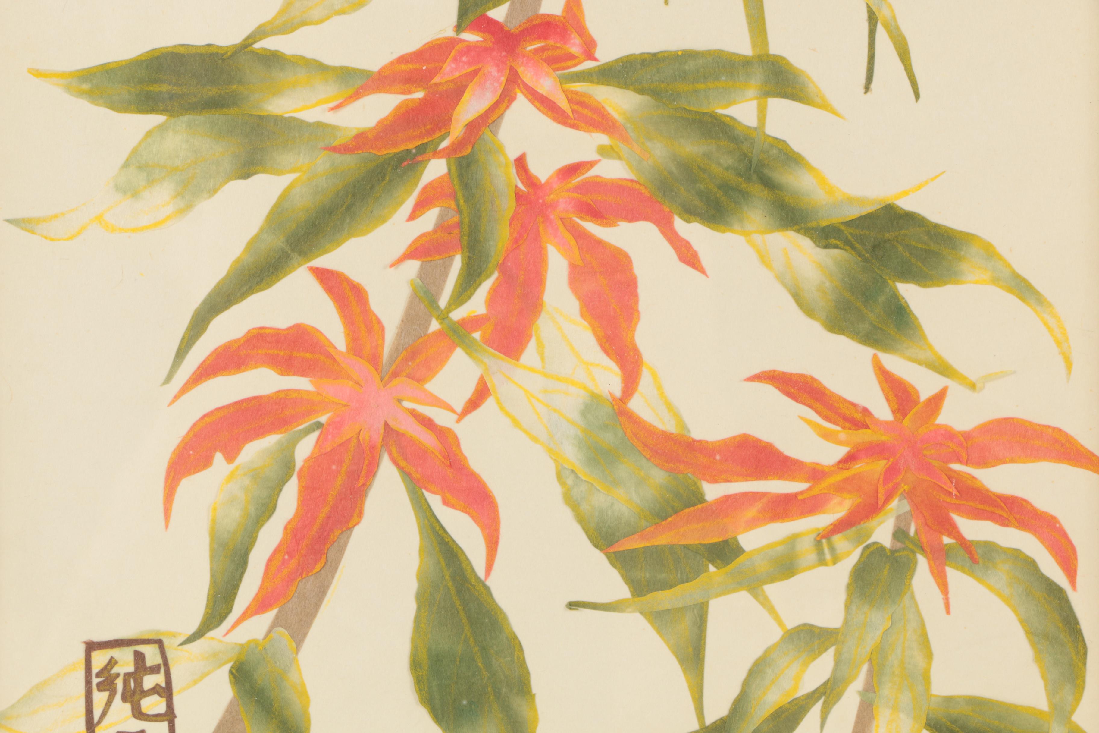 Japanese Watercolor and Pastel Collage on Rice Paper