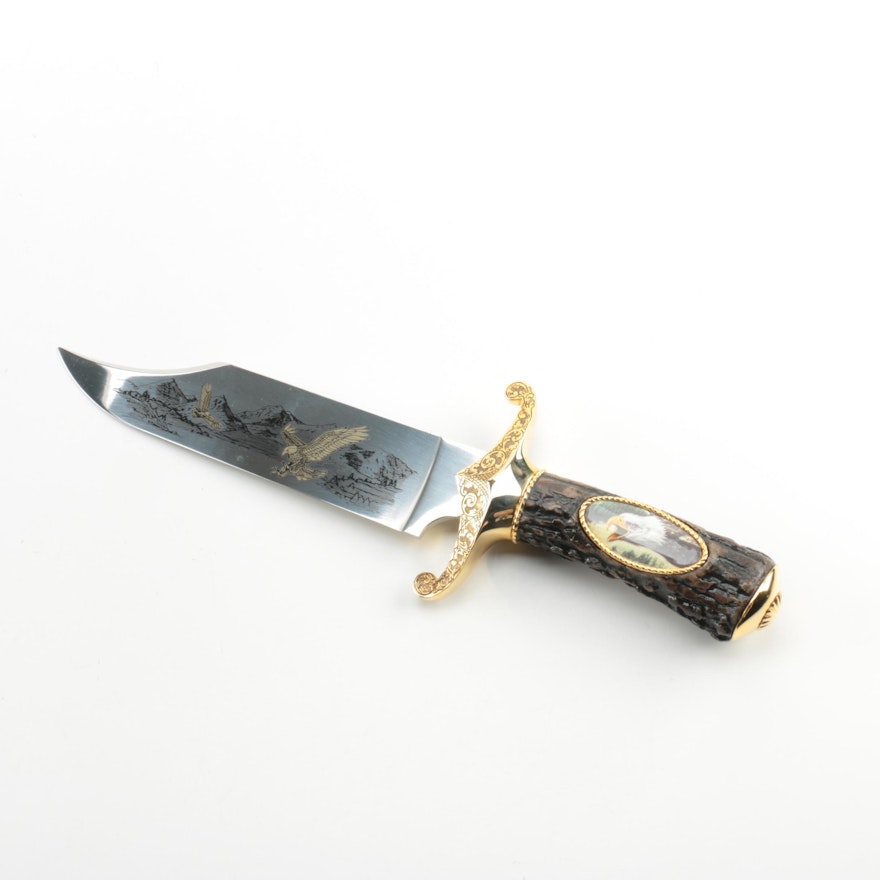 Fixed Eagle Pattern Blade Knife with Plastic Handle