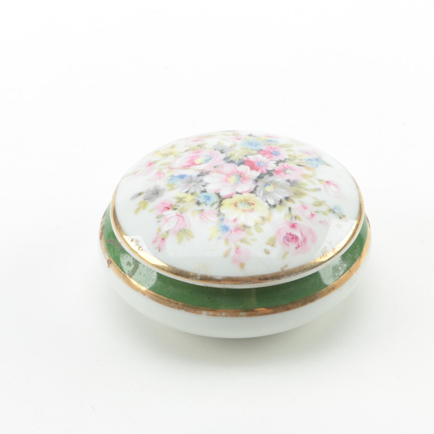 Round Limoges France Floral Trinket Box