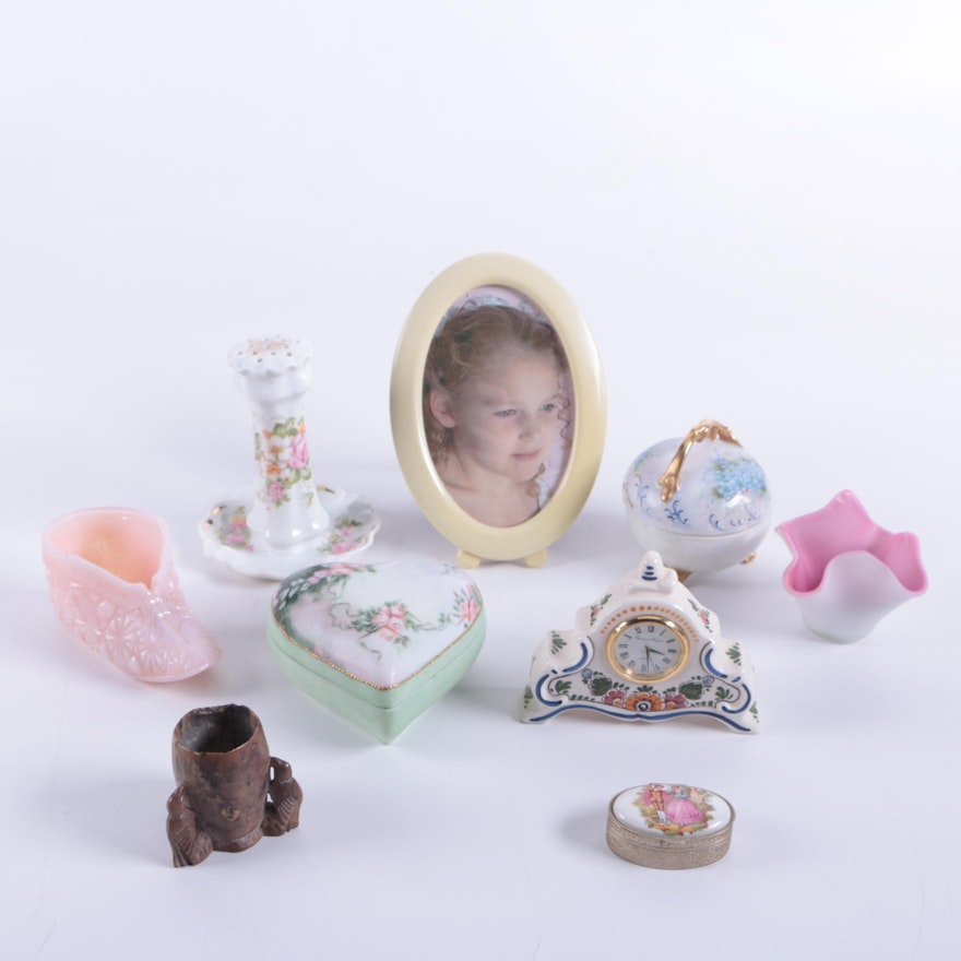 Assortment of Décor including a Picture Frame and Trinket Boxes