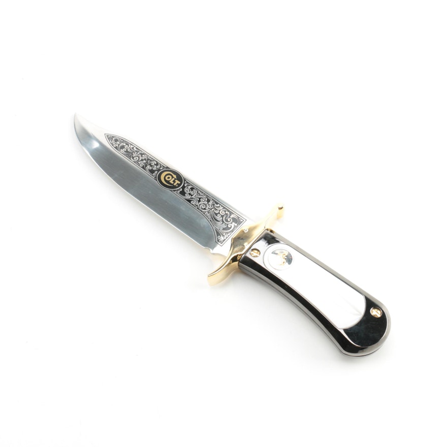 Colt Engraved Fixed Blade Bowie Knife with Metal and Plastic Handle