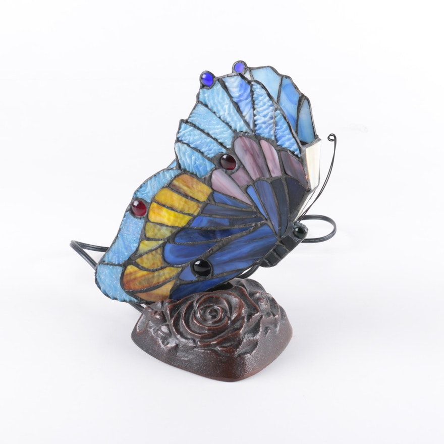 Tiffany Style Butterfly Slag Glass Accent Lamp