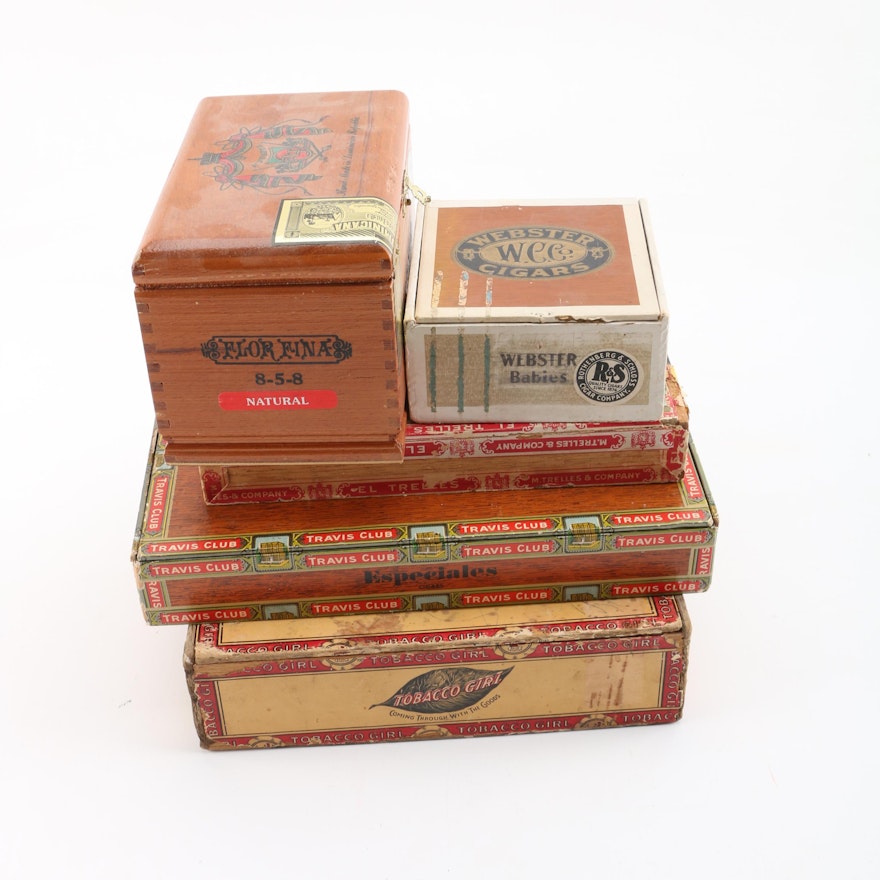Cigar Boxes, Including Webster, Flor Fina, El Trelles, Travis Club and More