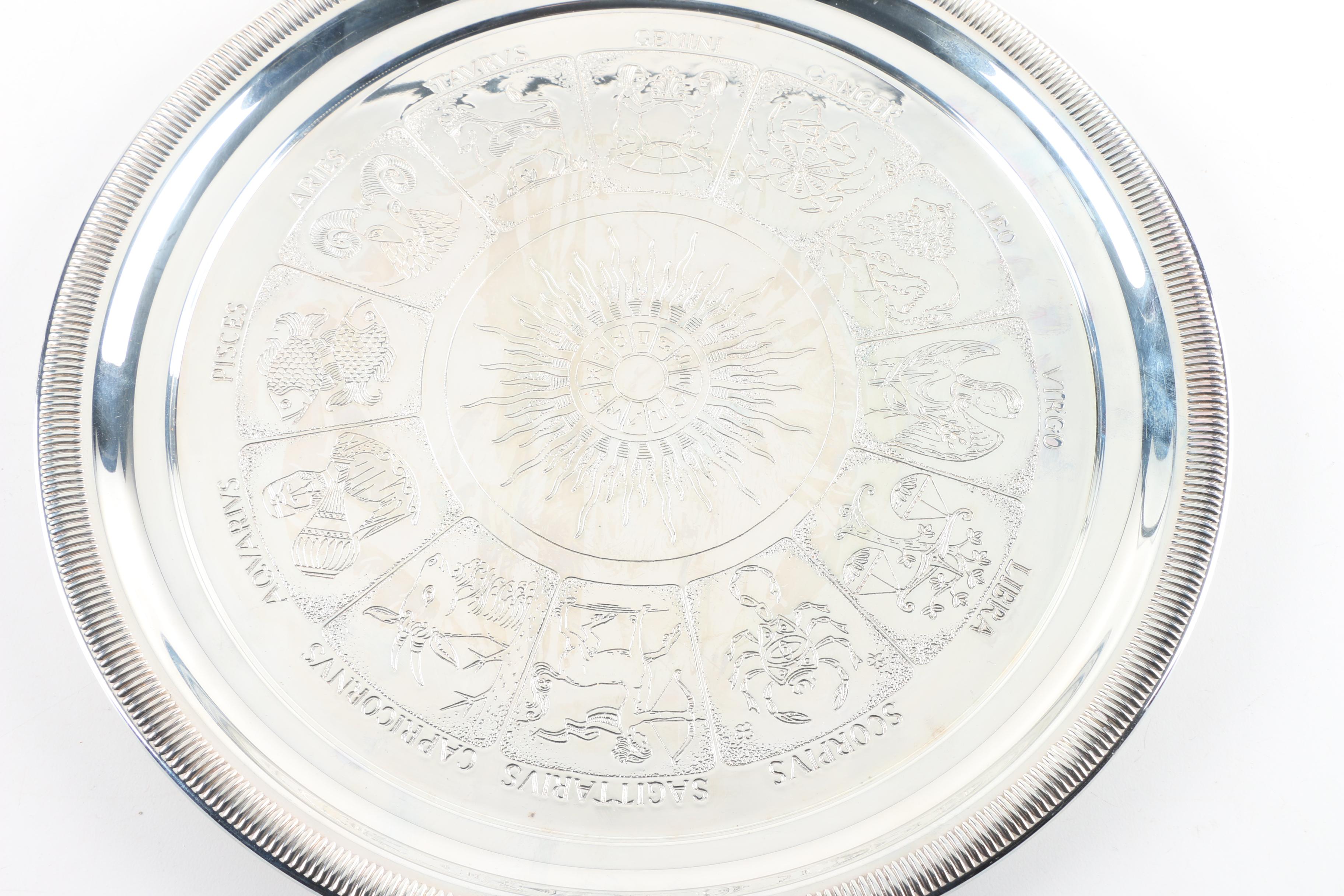 Kent Silversmiths Astrological Theme Silver Plate Platter and Other Platter