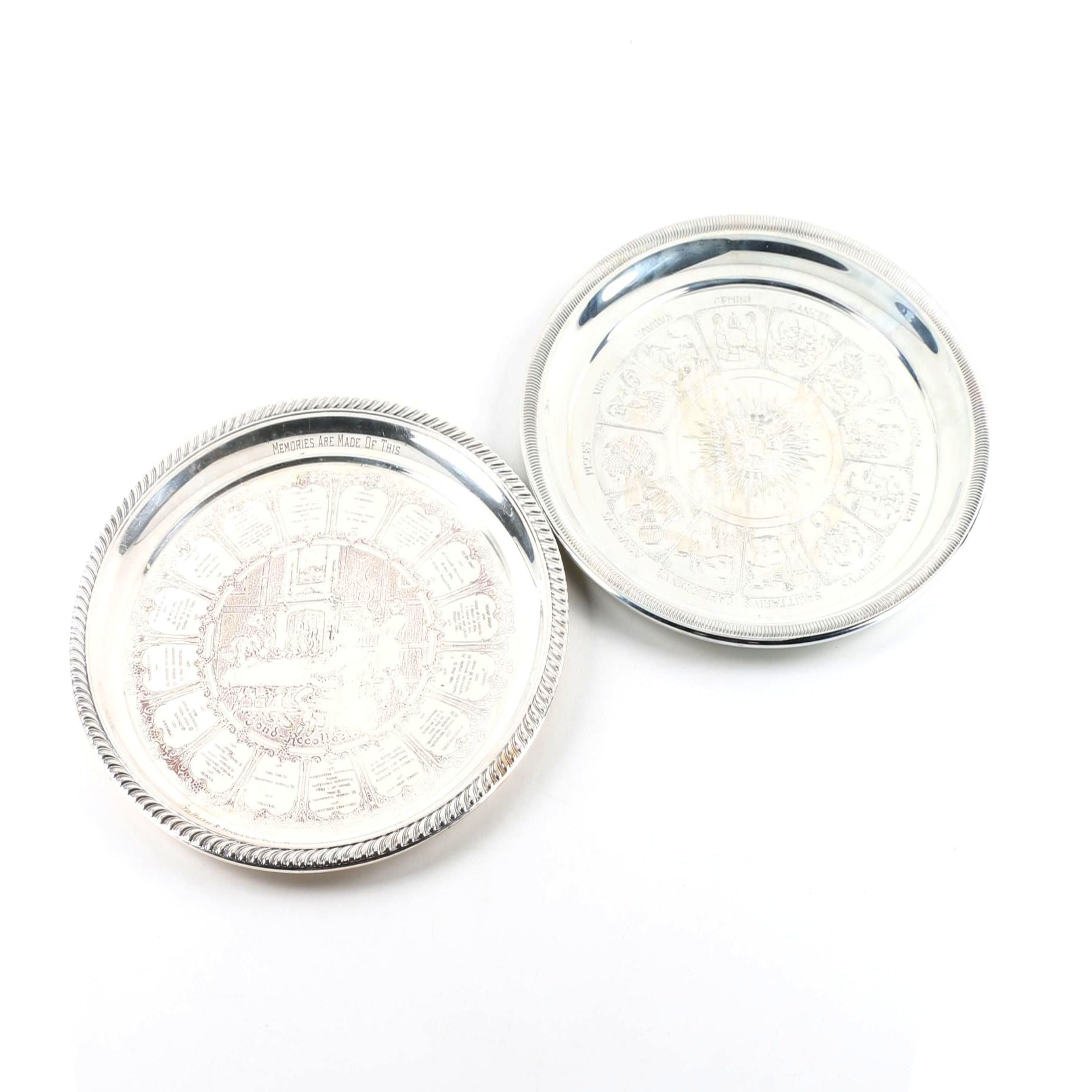 Kent Silversmiths Astrological Theme Silver Plate Platter and Other Platter