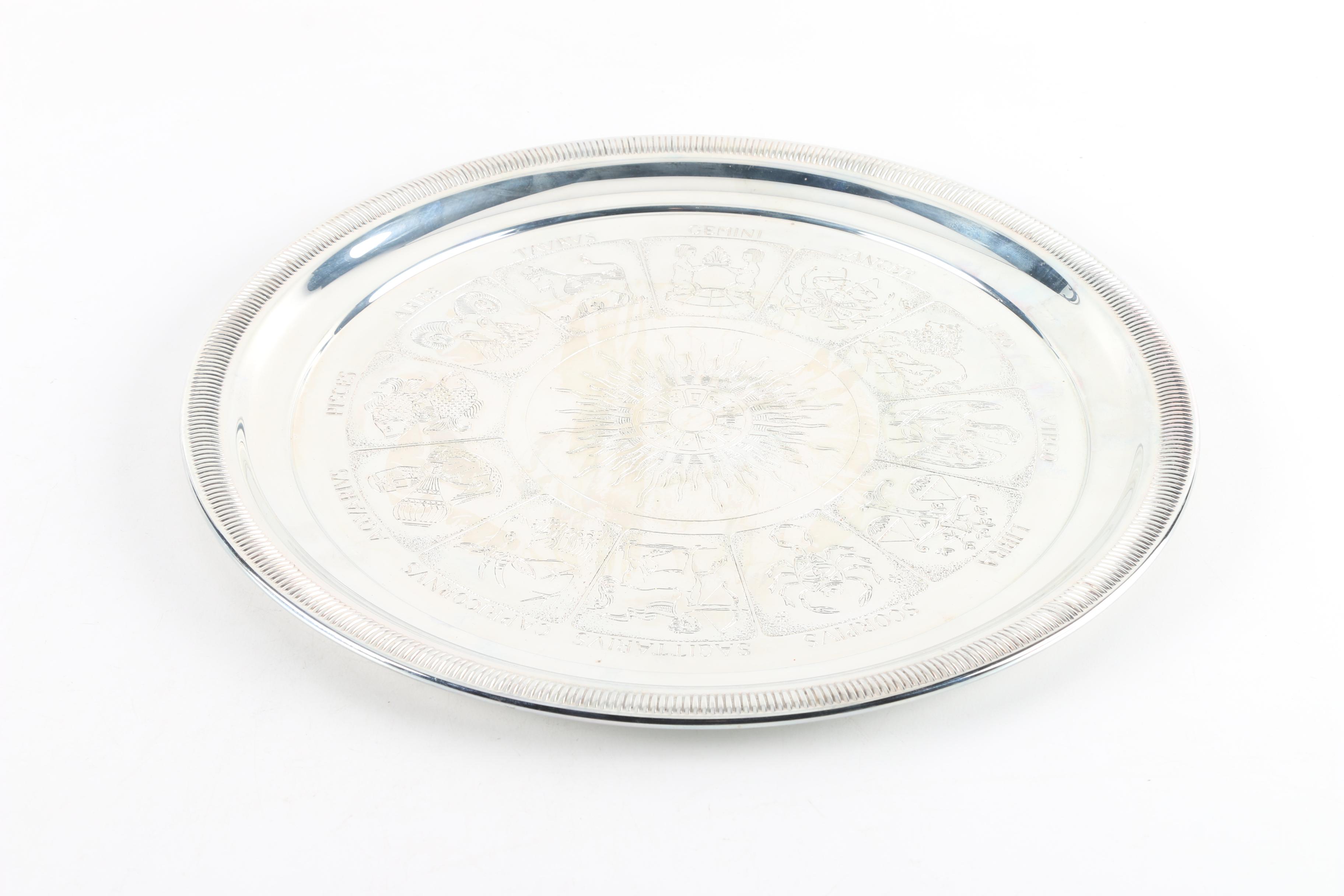 Kent Silversmiths Astrological Theme Silver Plate Platter and Other Platter
