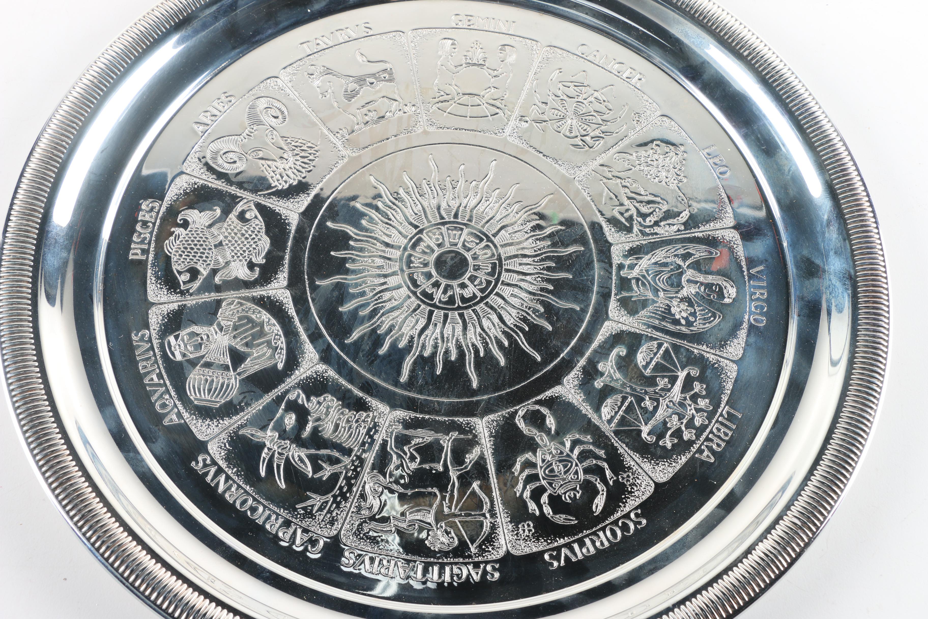 Kent Silversmiths Astrological Theme Silver Plate Platter and Other Platter