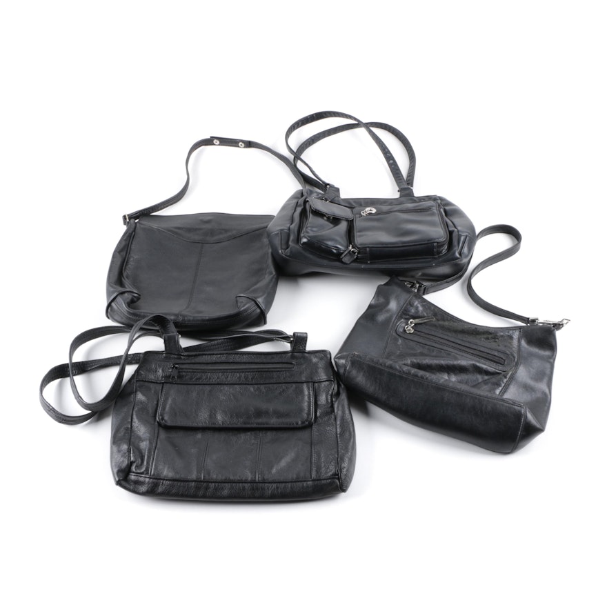 Black Leather and Faux Leather Handbags