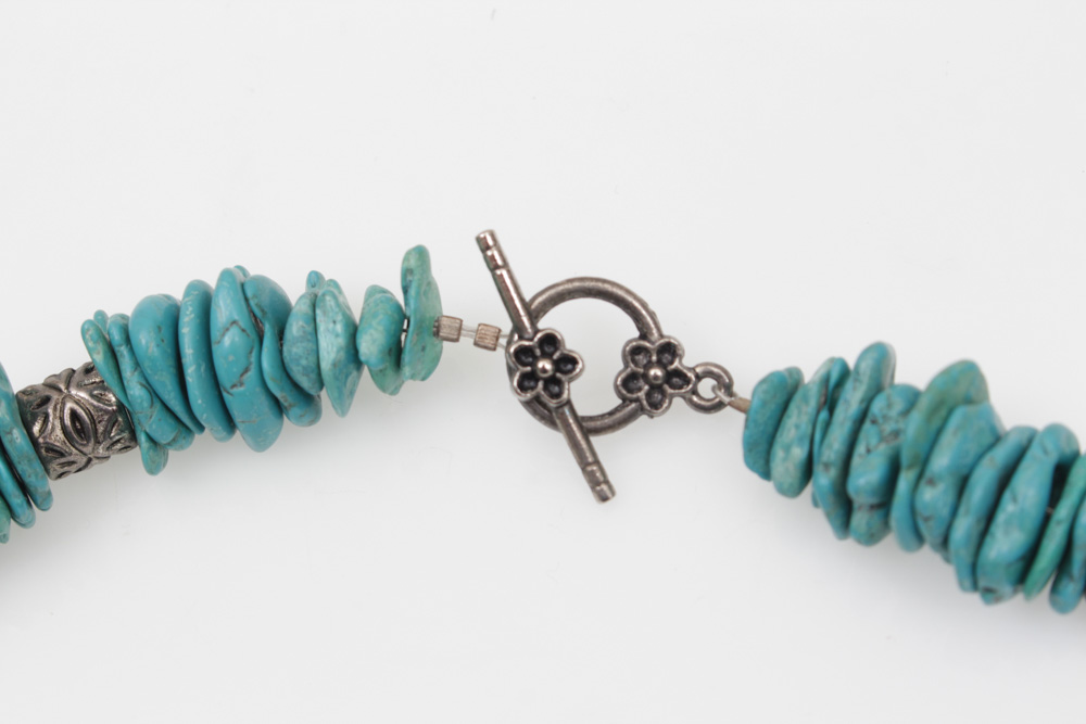 Sterling Silver Carved Nephrite and Dyed Turquoise Necklace