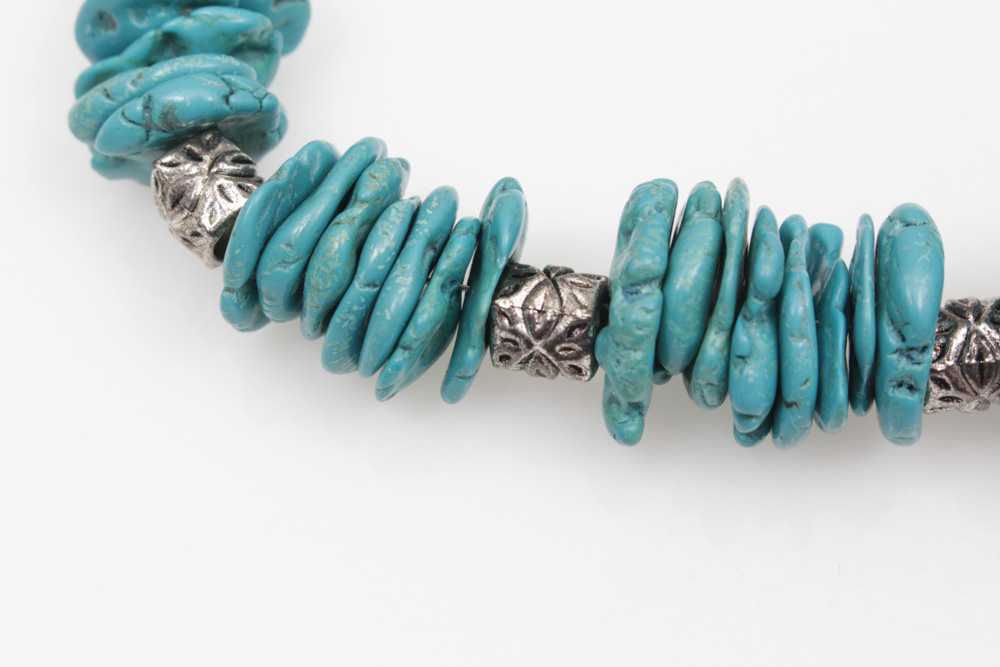 Sterling Silver Carved Nephrite and Dyed Turquoise Necklace
