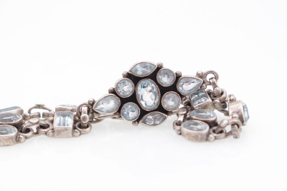 Sterling Silver Bracelets with Rose Quartz and Blue Topaz