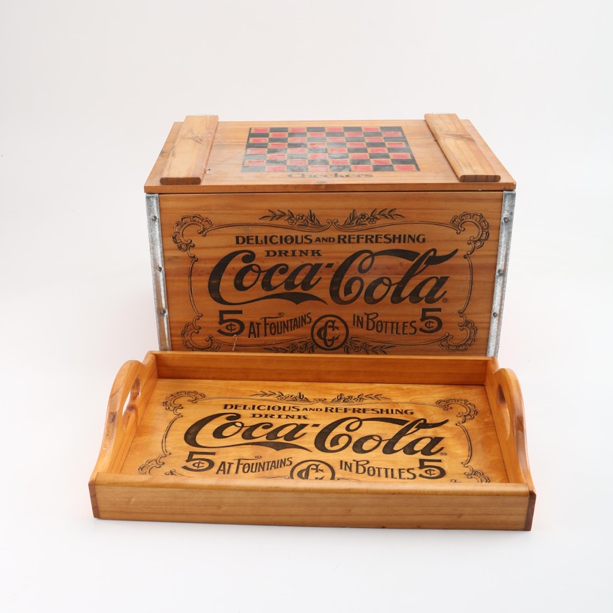Wooden Coca-Cola Drink Tray and Chess Board Chest