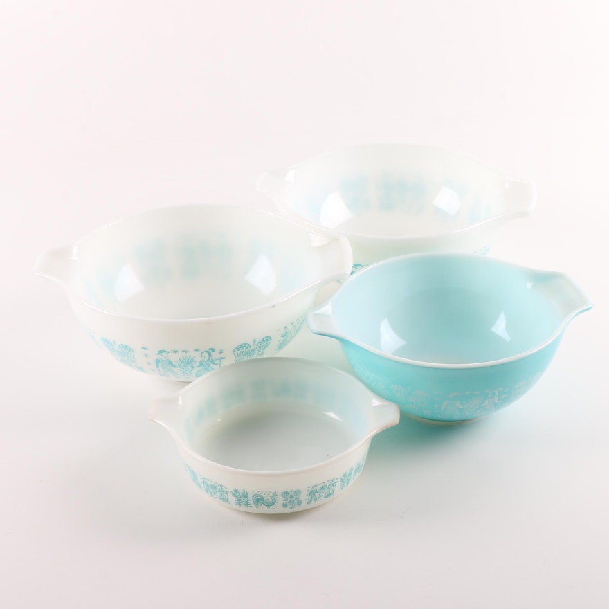 Vintage Pyrex Turquoise "Butterprint" Mixing Bowls and Baking Dishes 1957-68