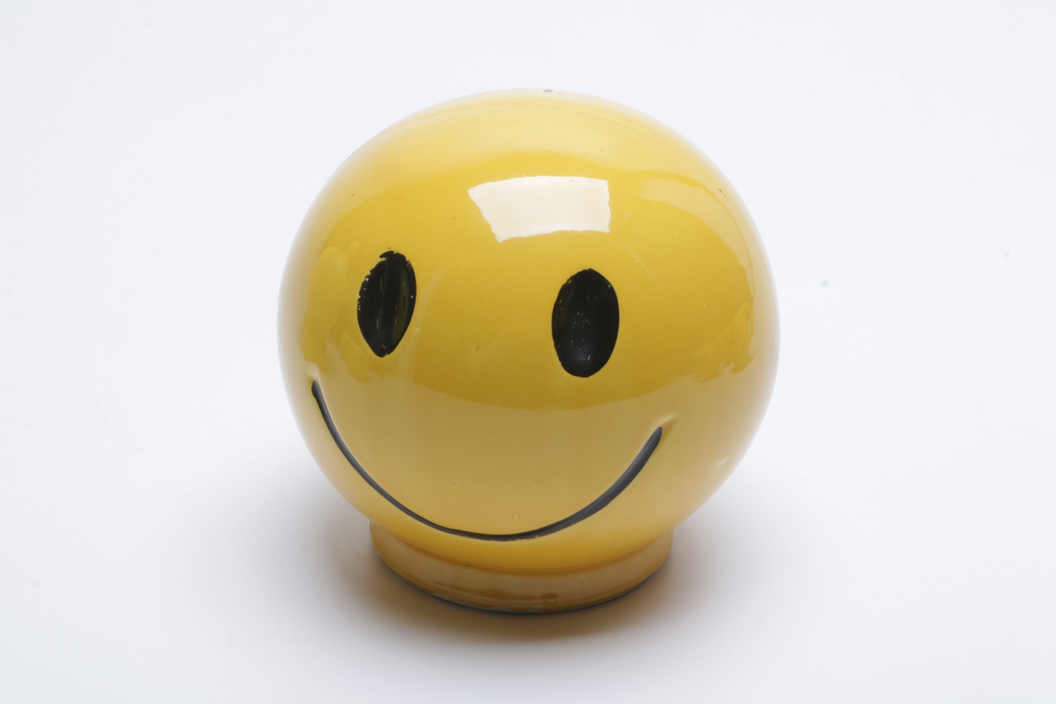 1970s McCoy Pottery "Have a Happy Day" Smiley Face Mugs, Cookie Jar, and Bank