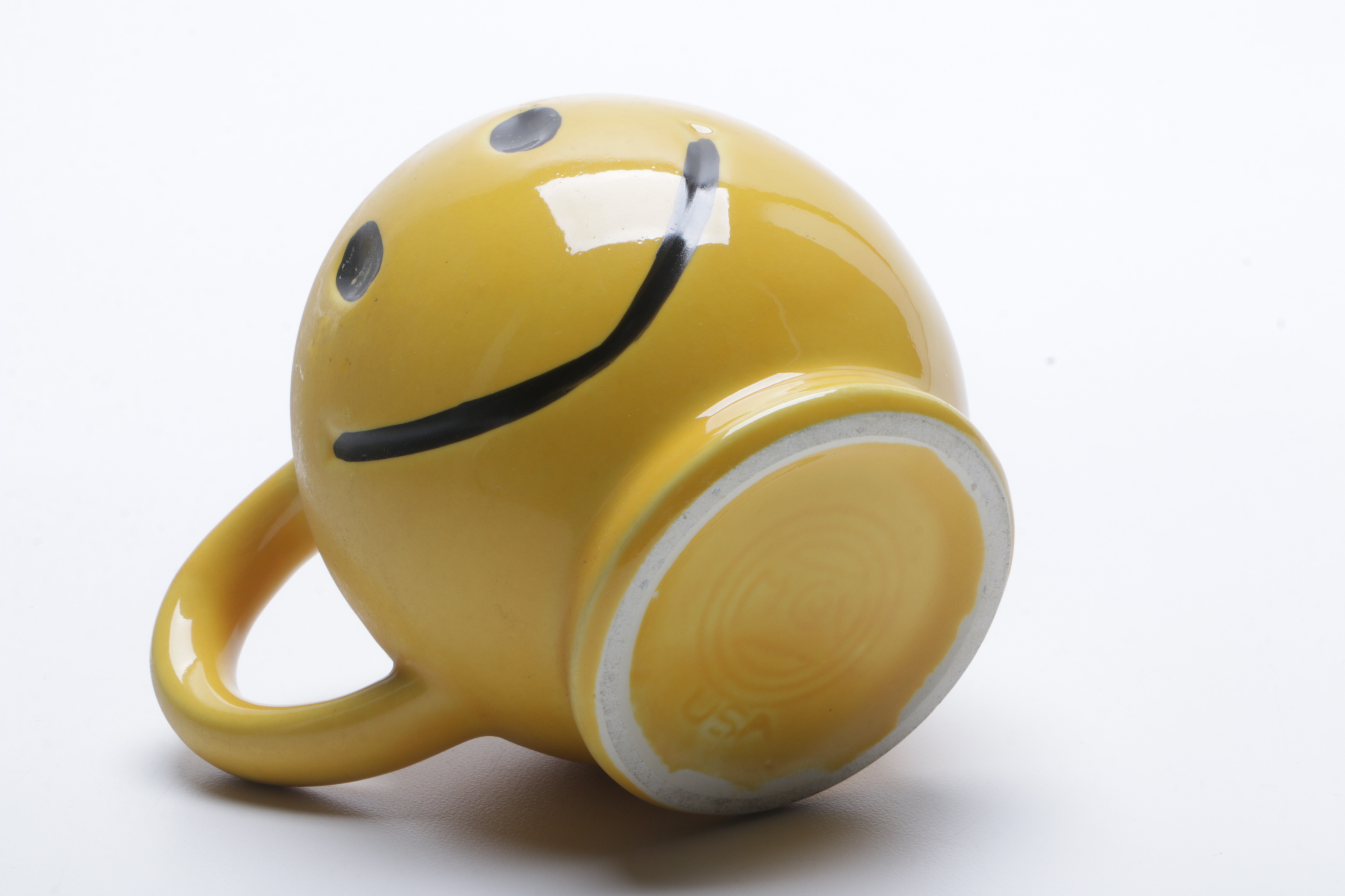 1970s McCoy Pottery "Have a Happy Day" Smiley Face Mugs, Cookie Jar, and Bank