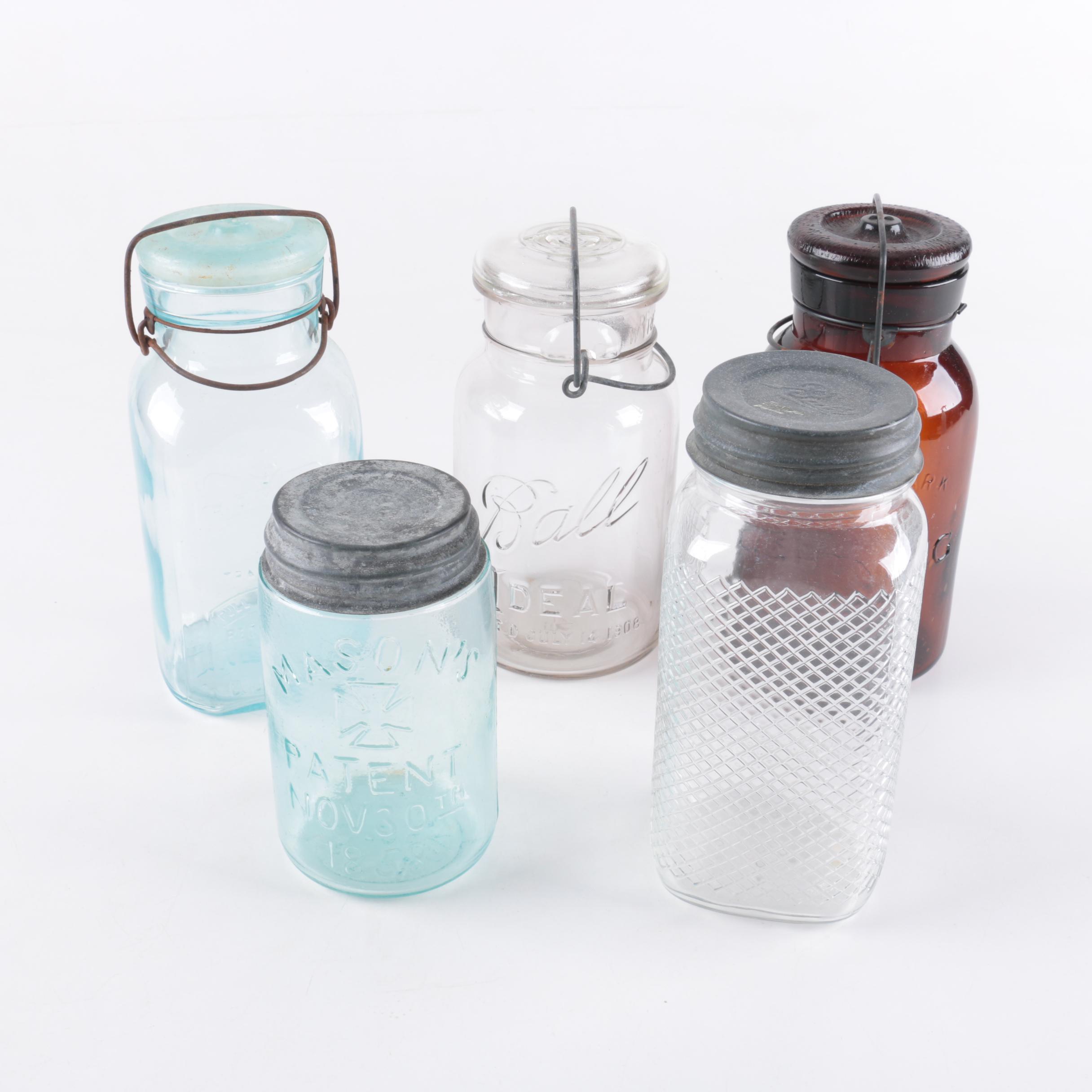 Antique Jars Including Mason's and Ball