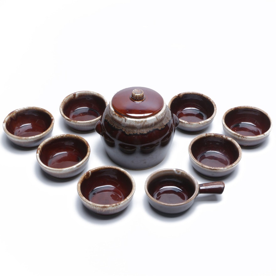 McCoy Pottery "Brown Drip" Stoneware Bowls and Kathy Kale Bean Pot