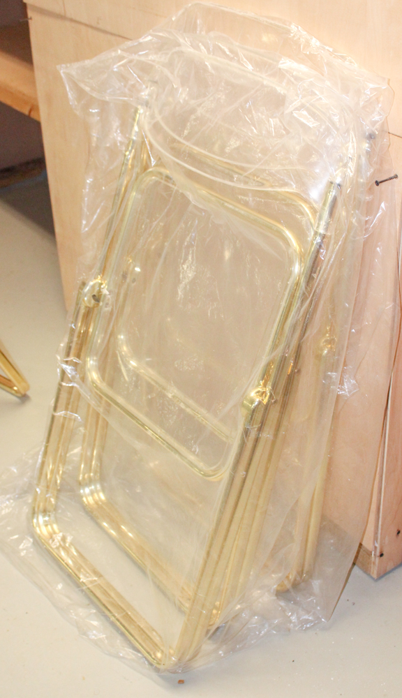 Clear Acrylic and Gold Metal Folding Chairs