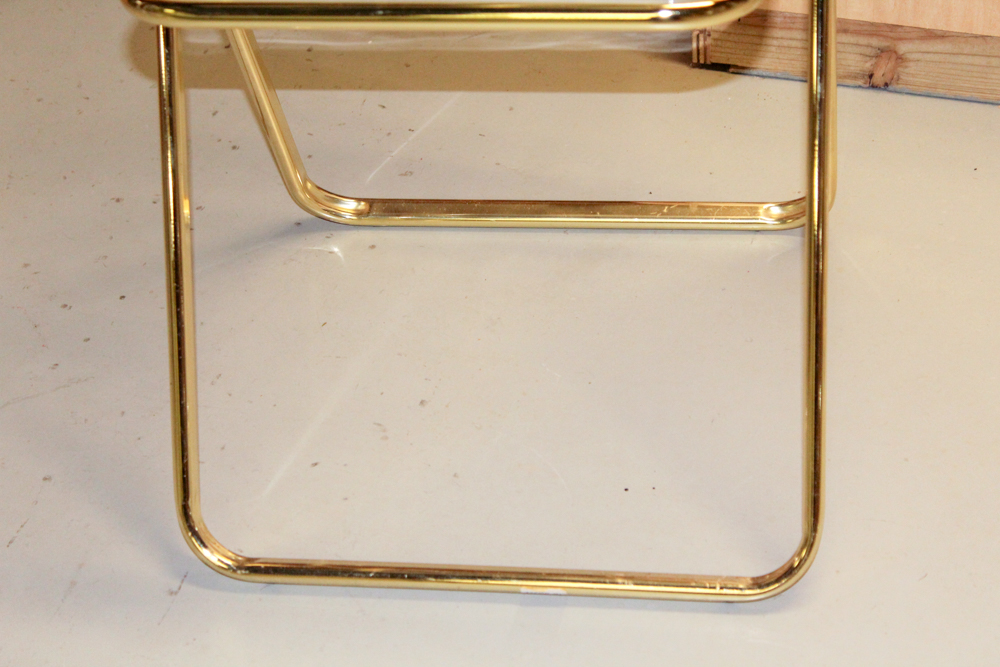 Clear Acrylic and Gold Metal Folding Chairs