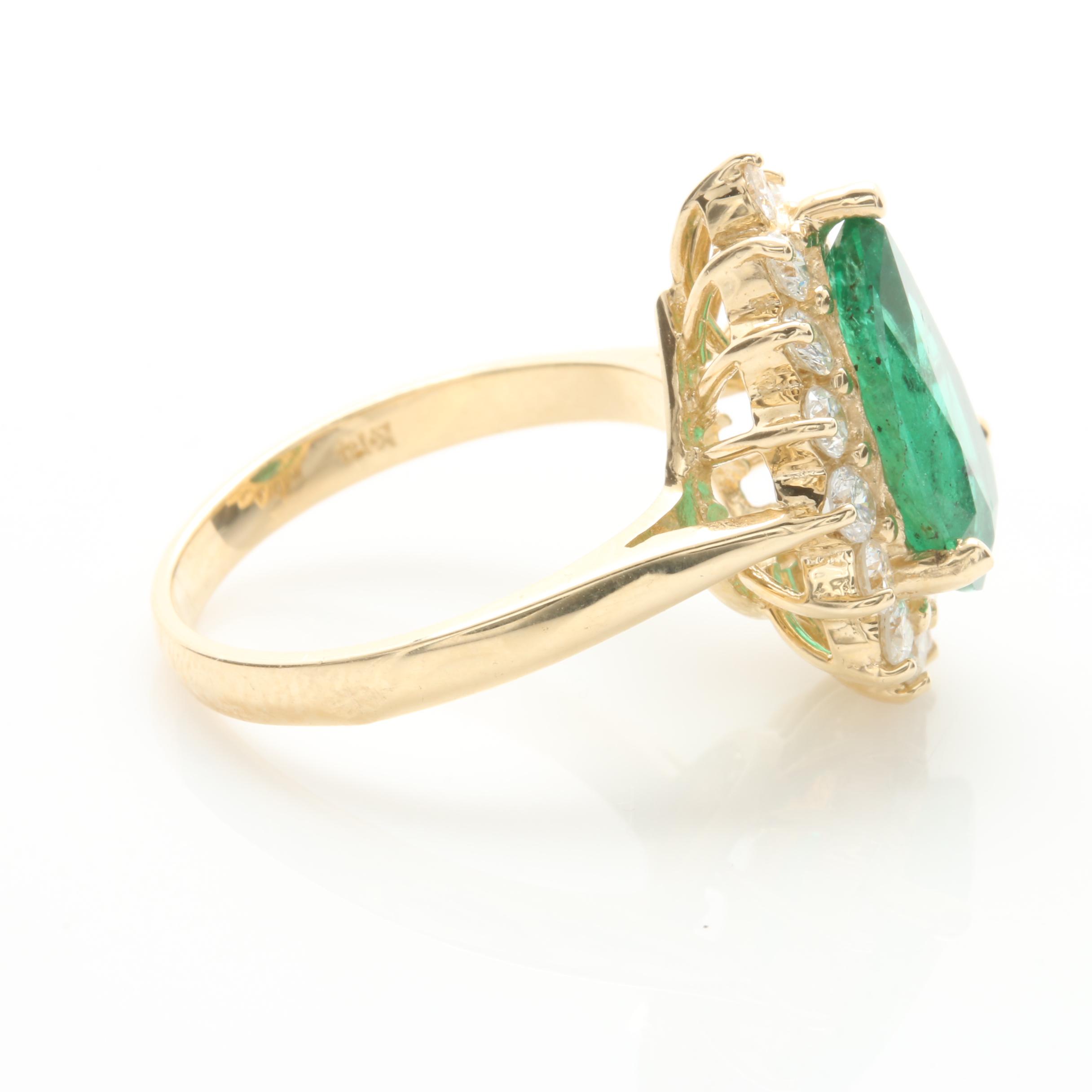 14K Yellow Gold 3.18 CT Emerald and Diamond Ring