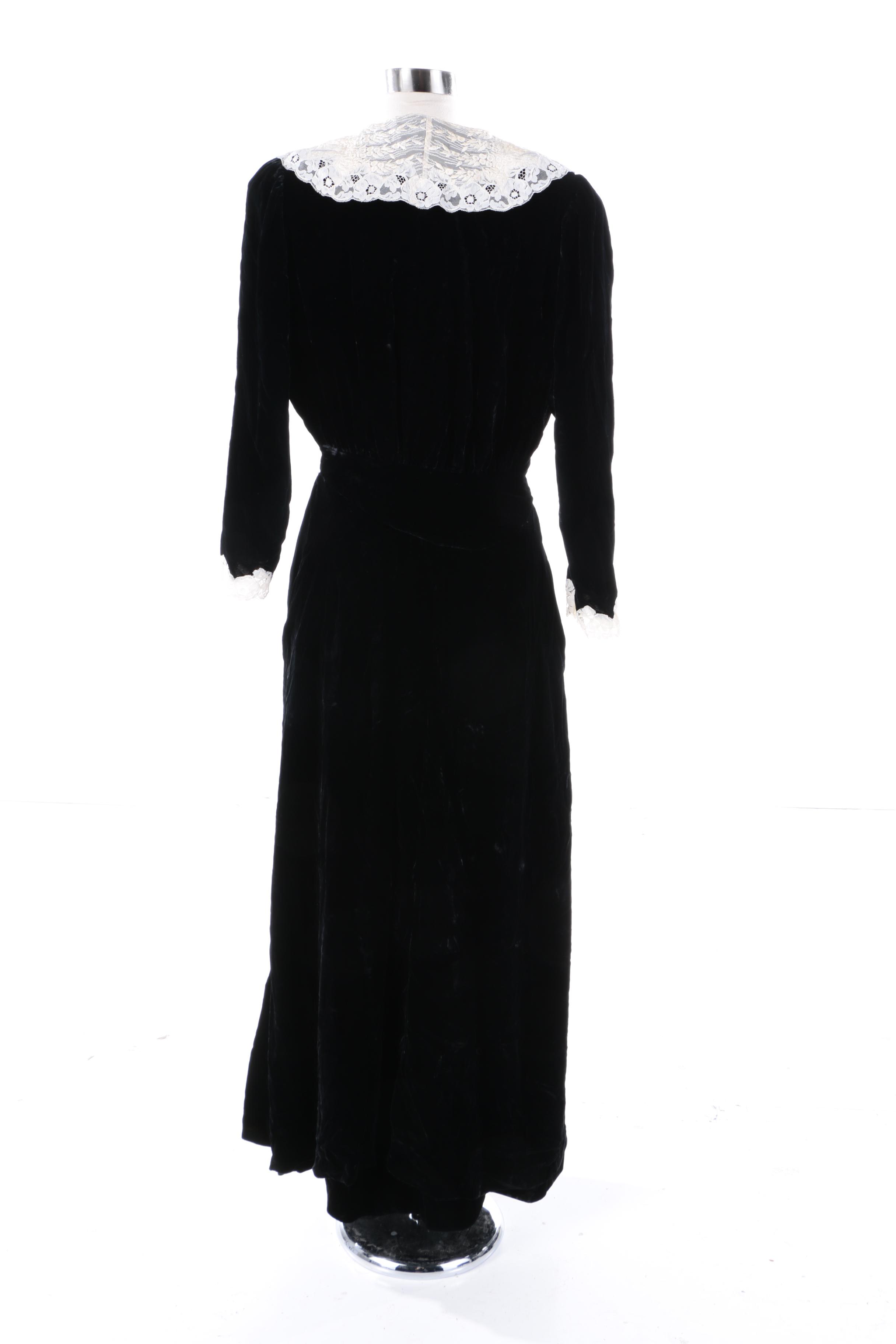 Bill Blass Black Velvet Dress and Christian Dior Lingerie Black Velvet Robe