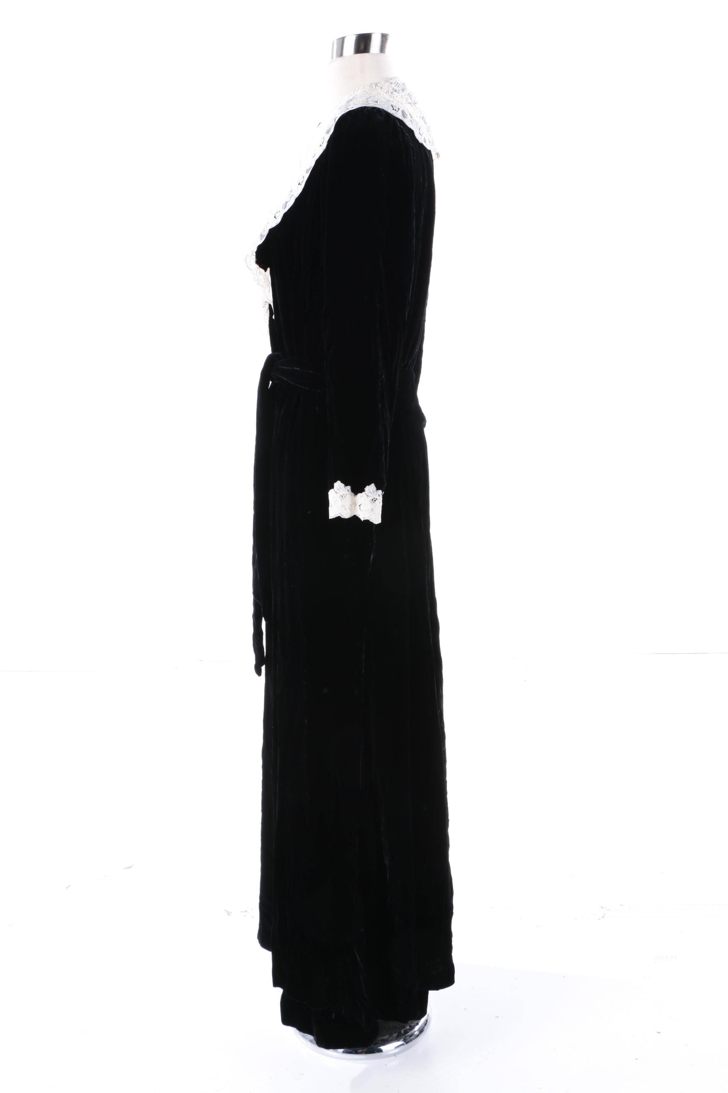 Bill Blass Black Velvet Dress and Christian Dior Lingerie Black Velvet Robe