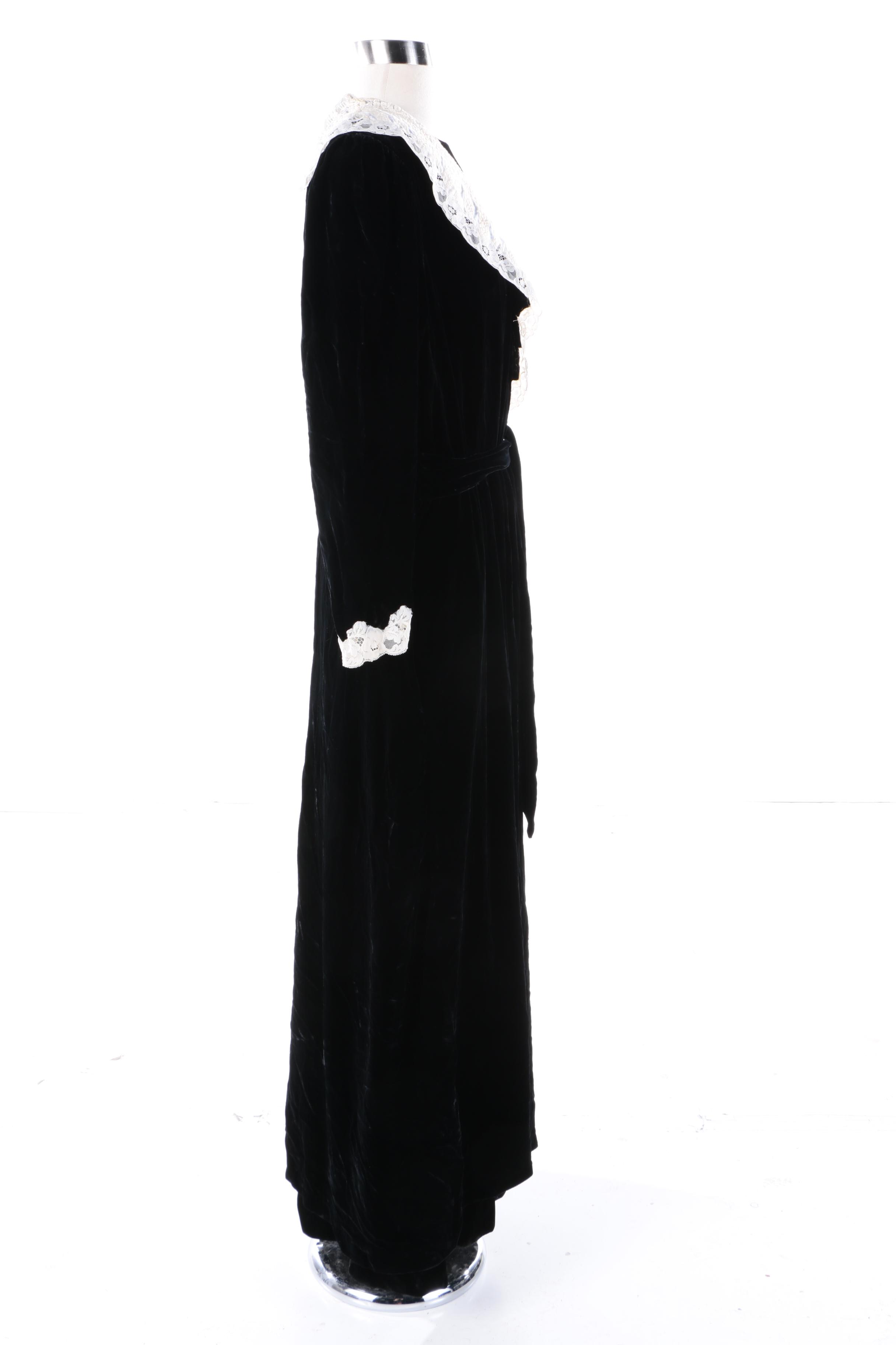 Bill Blass Black Velvet Dress and Christian Dior Lingerie Black Velvet Robe