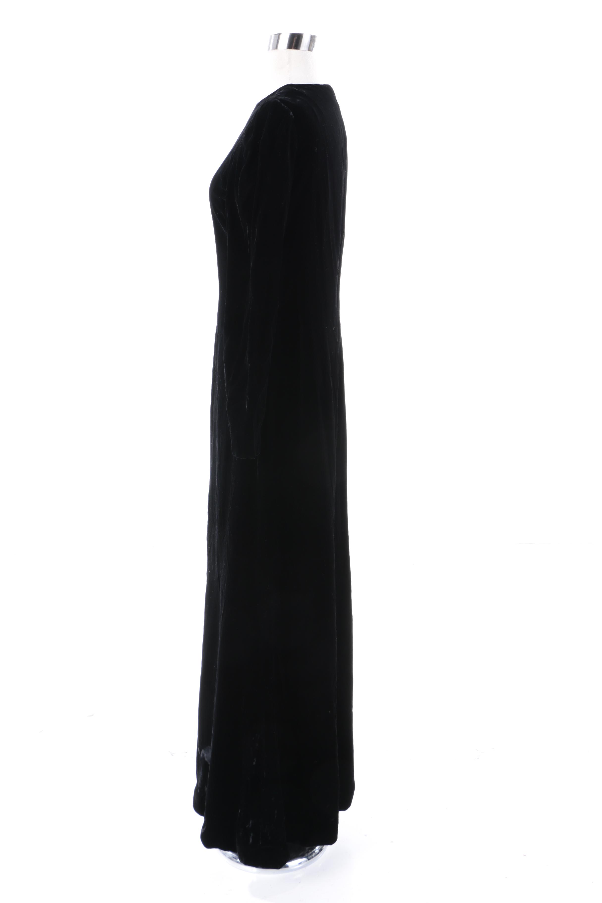 Bill Blass Black Velvet Dress and Christian Dior Lingerie Black Velvet Robe
