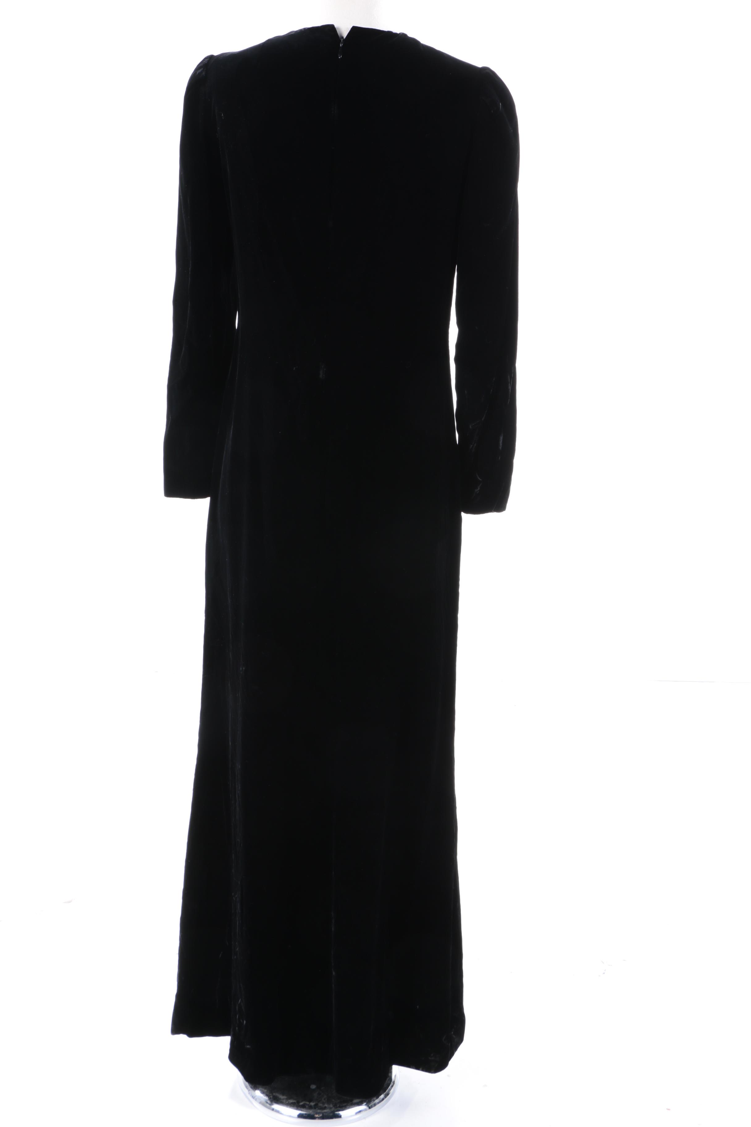 Bill Blass Black Velvet Dress and Christian Dior Lingerie Black Velvet Robe