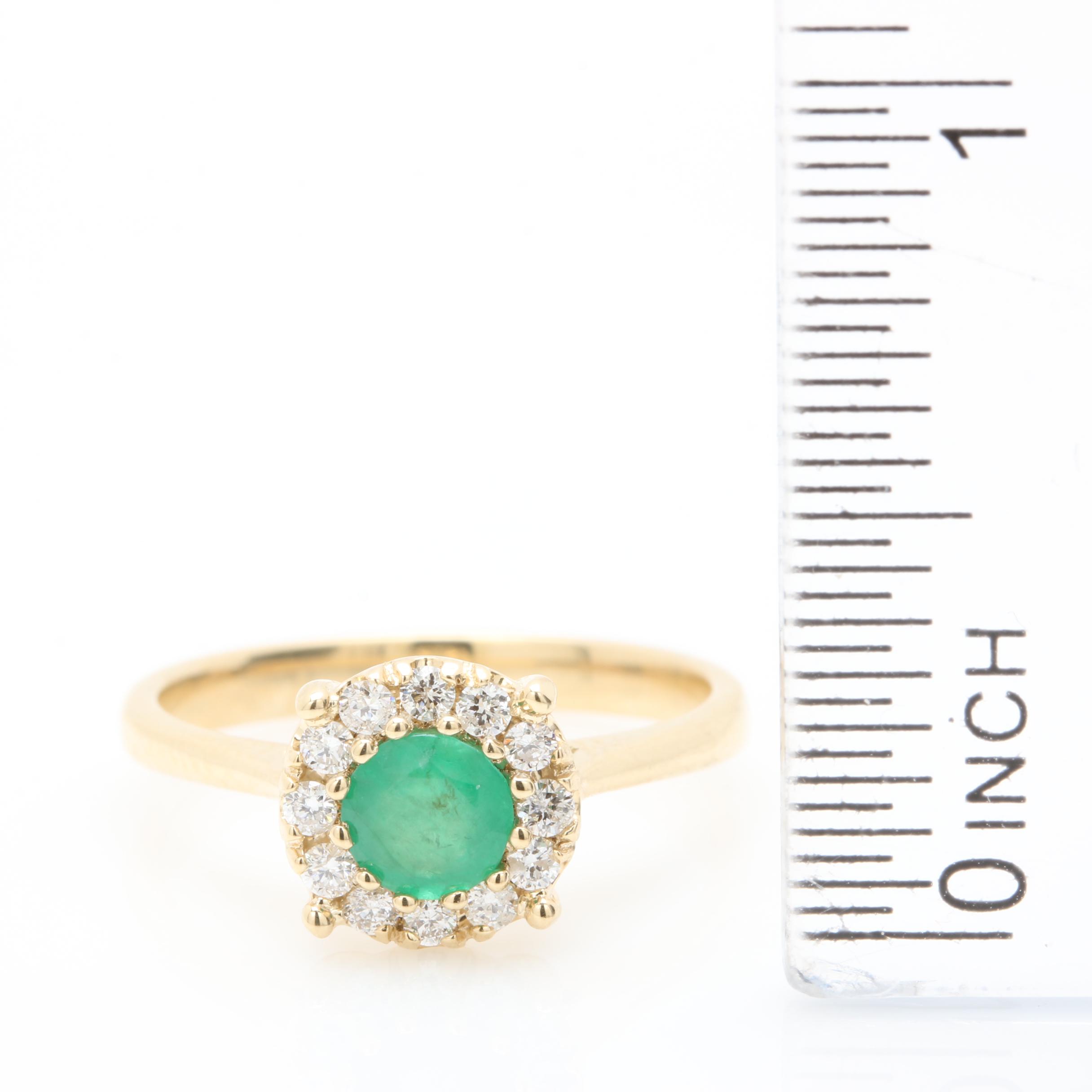 14K Yellow Gold Emerald and Diamond Ring